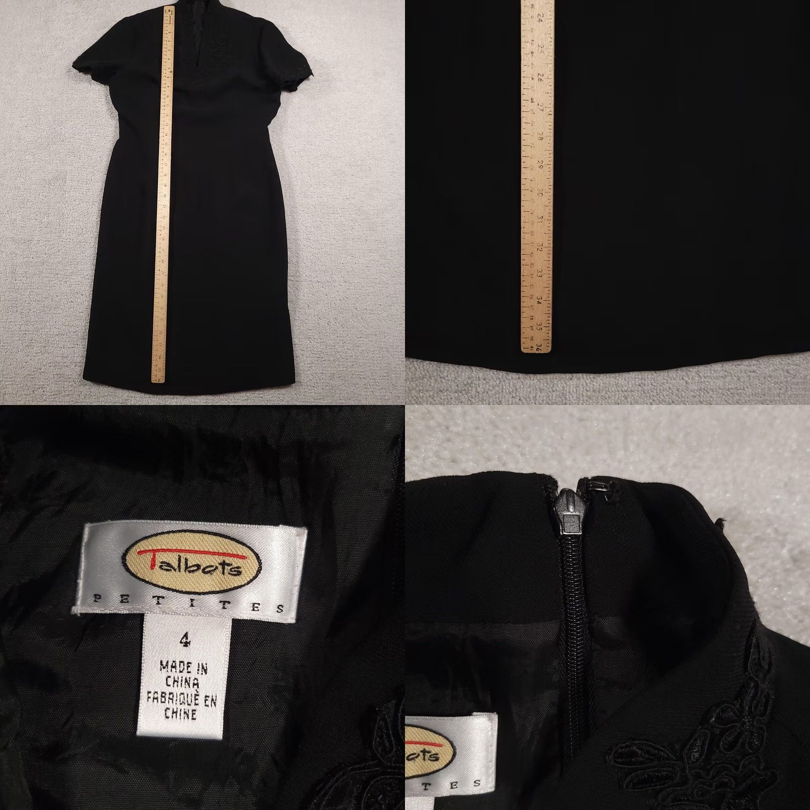 Talbots Talbots Dress Womens 4 Petite Sheath Short Sleeve Formal Elegant Black Cap Sleeve Zip Back Split V Neck / Knee Length Dress Size 27" / US 4 / IT 40 - 8 Thumbnail