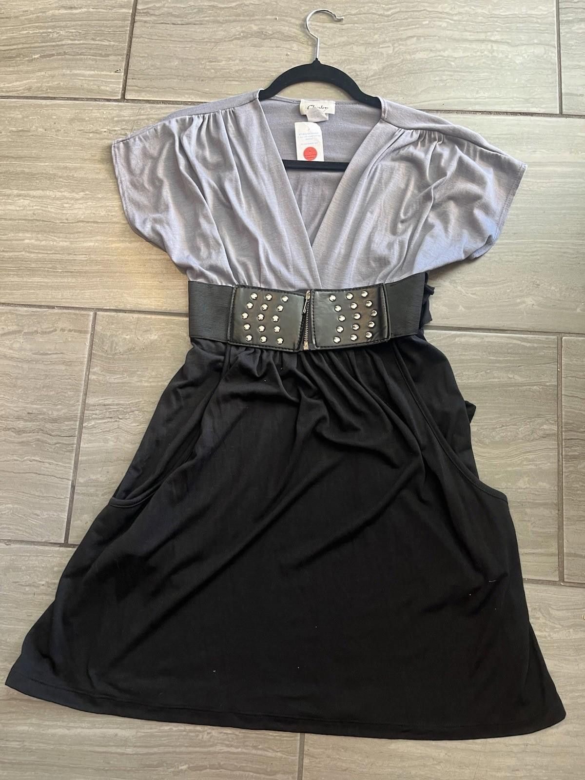 Other Chesley Large Grey Black Y2K Pocket Belted Tunic Cap Sleeves Size L / US 10 / IT 46 - 1 Thumbnail