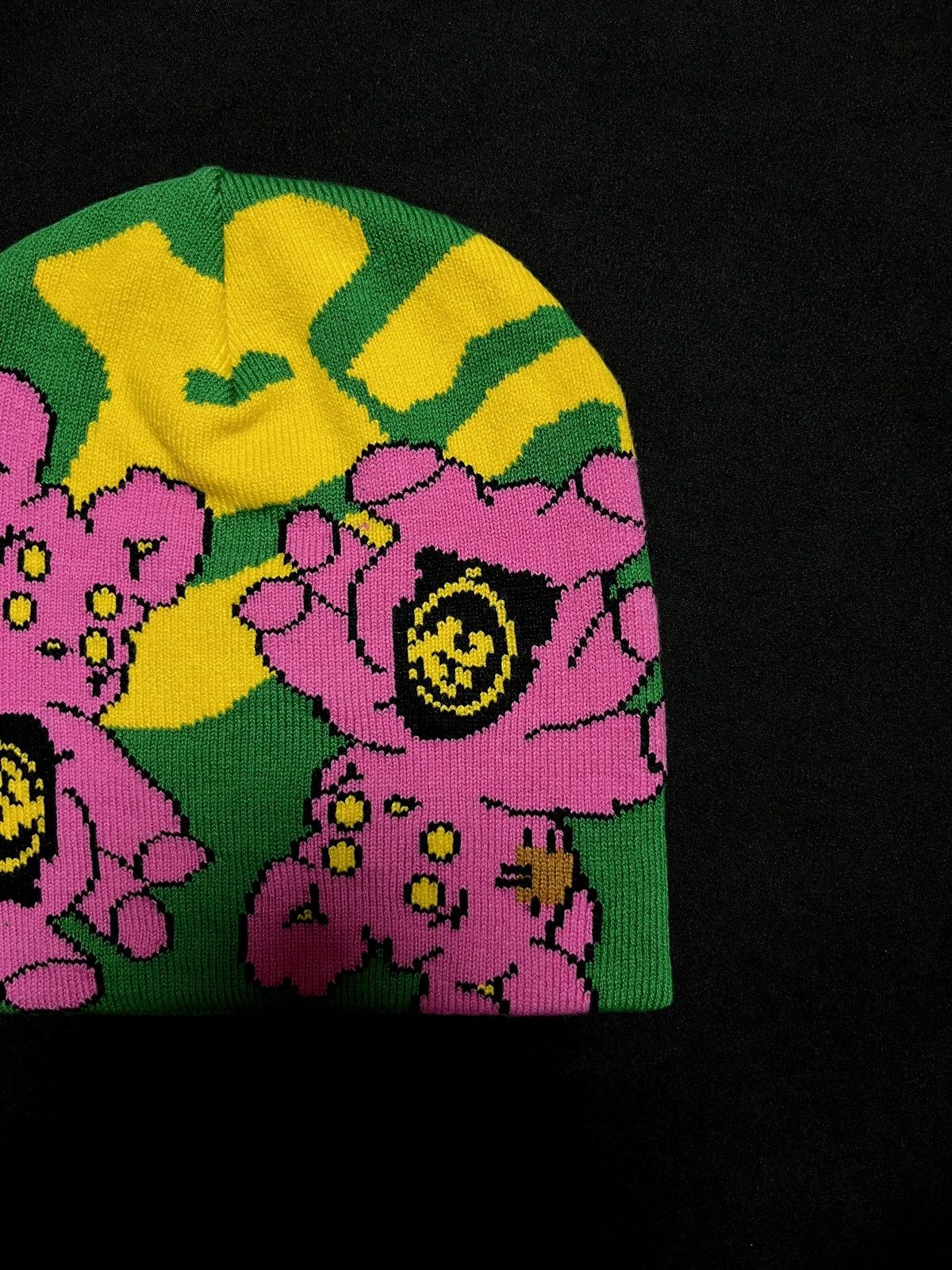 Japanese Brand Two Abstract Bear Graphic No Cuff Knit Beanie Hat Multicolor Size ONE SIZE - 2 Thumbnail