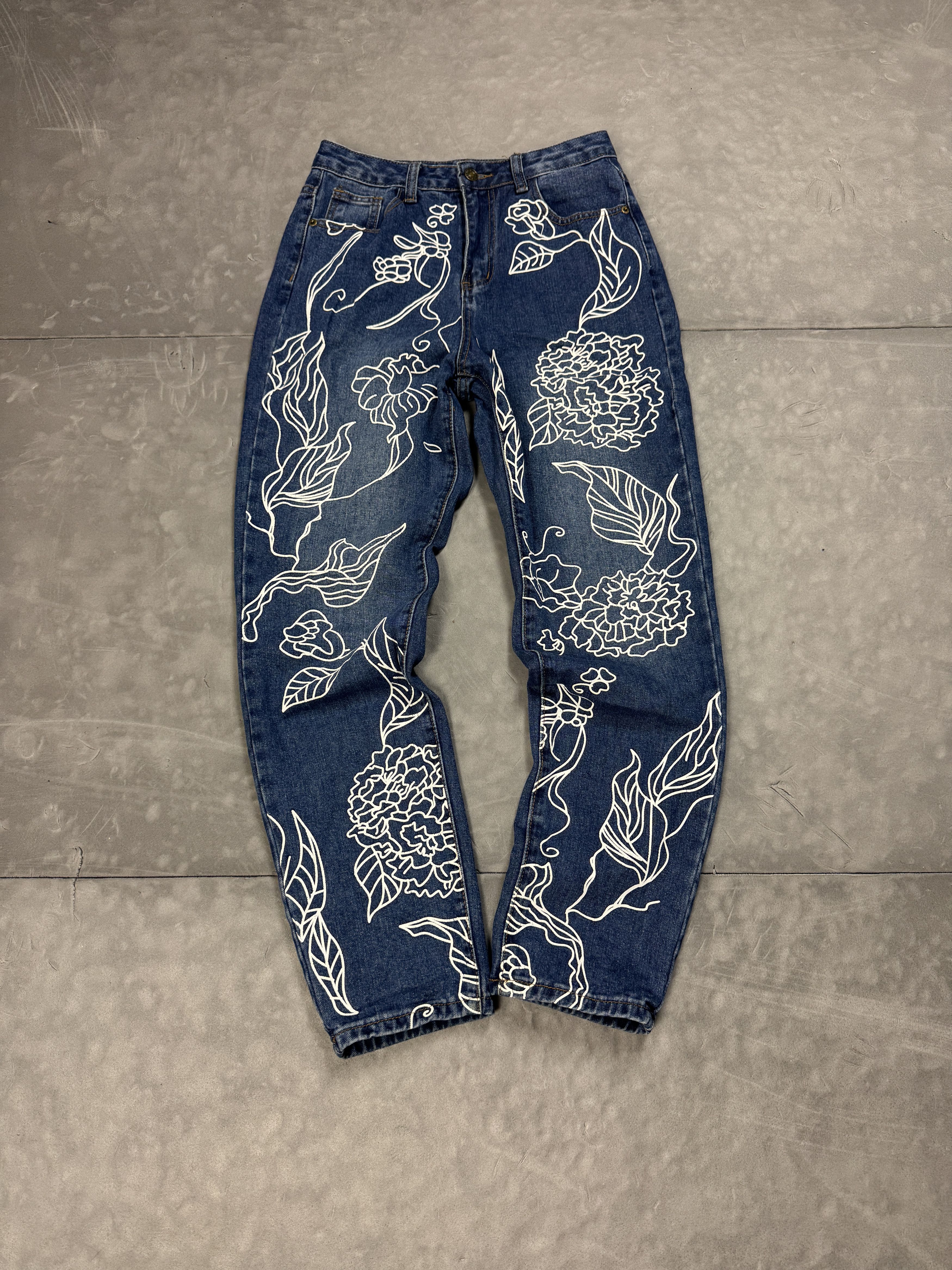 Vintage Y2K Denim Baggy Jeans with Retro Graphic Prints (S) 90s Size 26" / US 2 / IT 38 - 1 Thumbnail