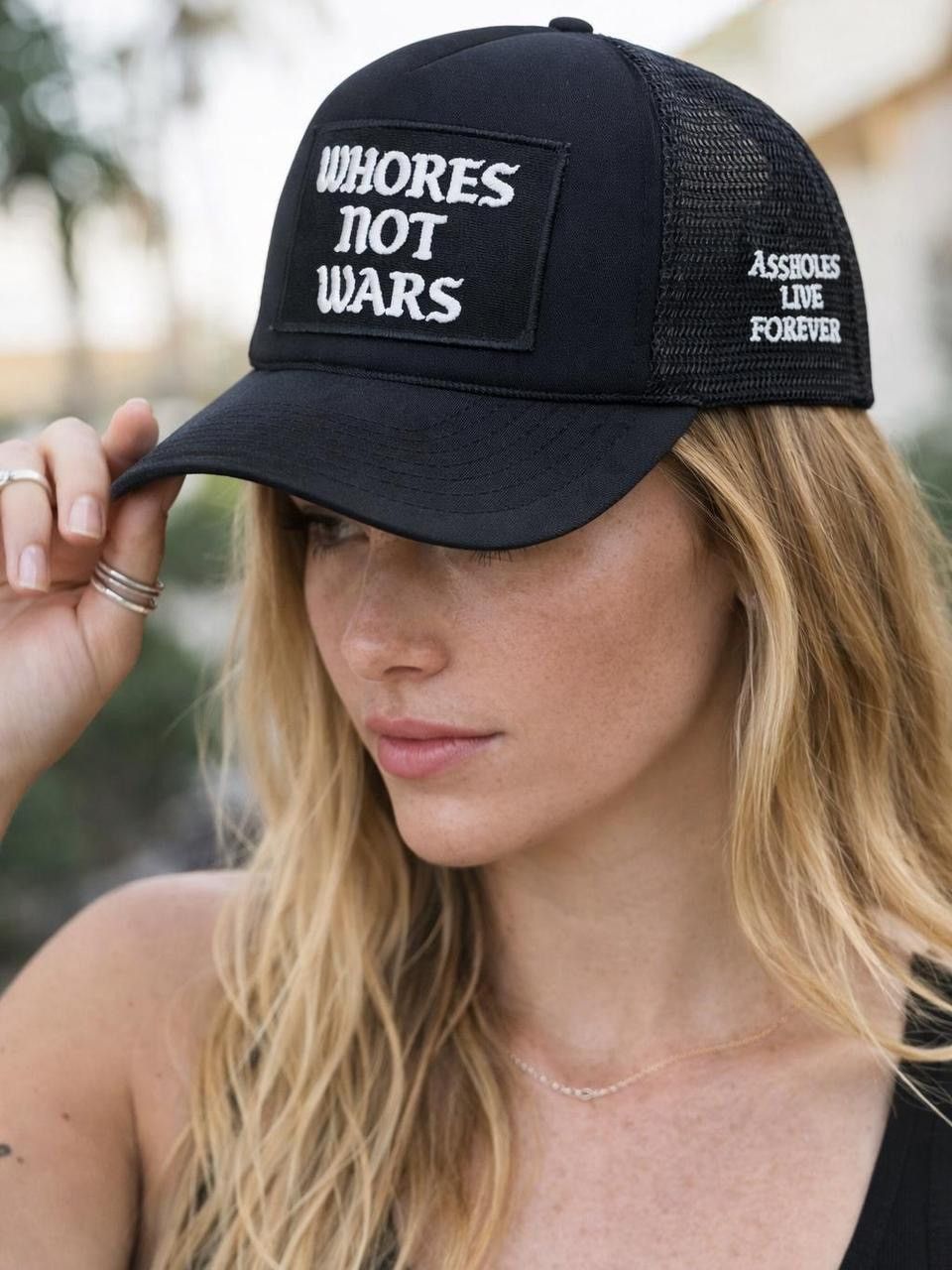 Other ASSHOLES LOVE FOREVER Black trucker hat “Whores Not Wars” Size ONE SIZE - 1 Thumbnail