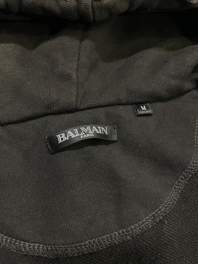Balmain Balmain Black Cotton Quilted Biker Zip Hoodie Size US S / EU 44-46 / 1 - 9 Thumbnail