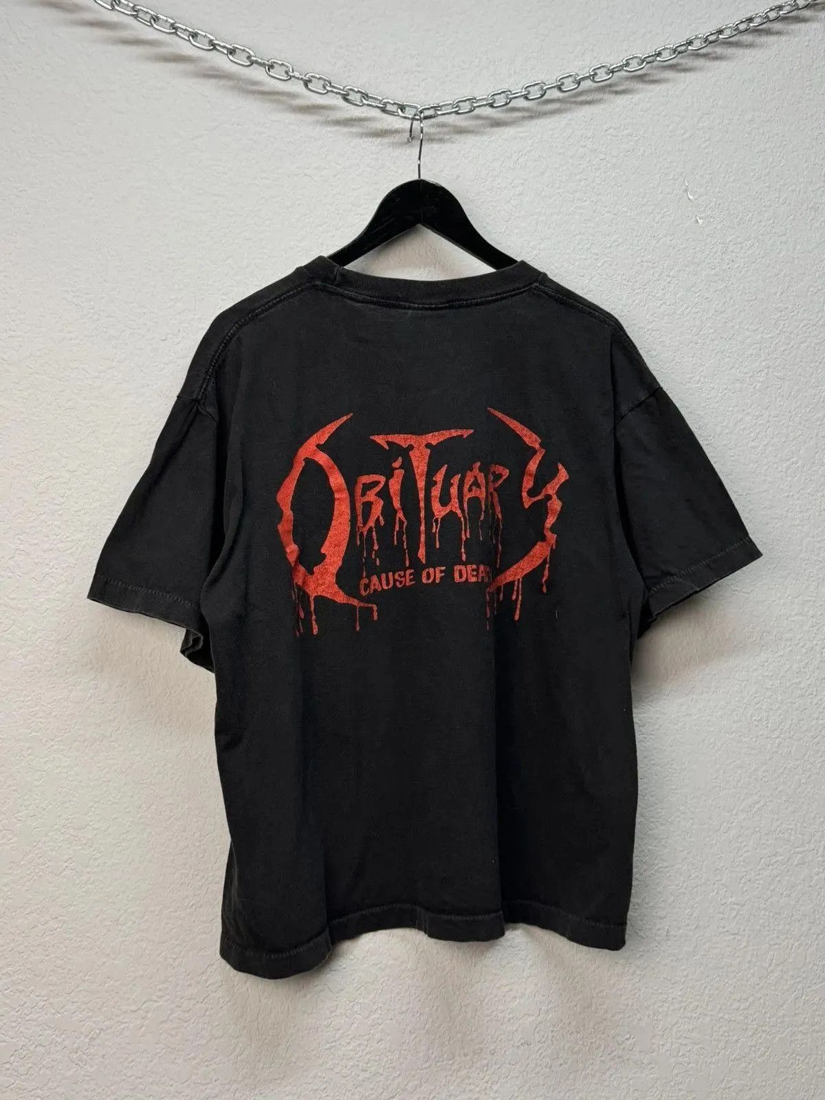 Band Tees × The Rolling Stones Vtg 1991 Orig OBITUARY Cause of Death Blue Grape Merch Size US L / EU 52-54 / 3 - 9 Thumbnail