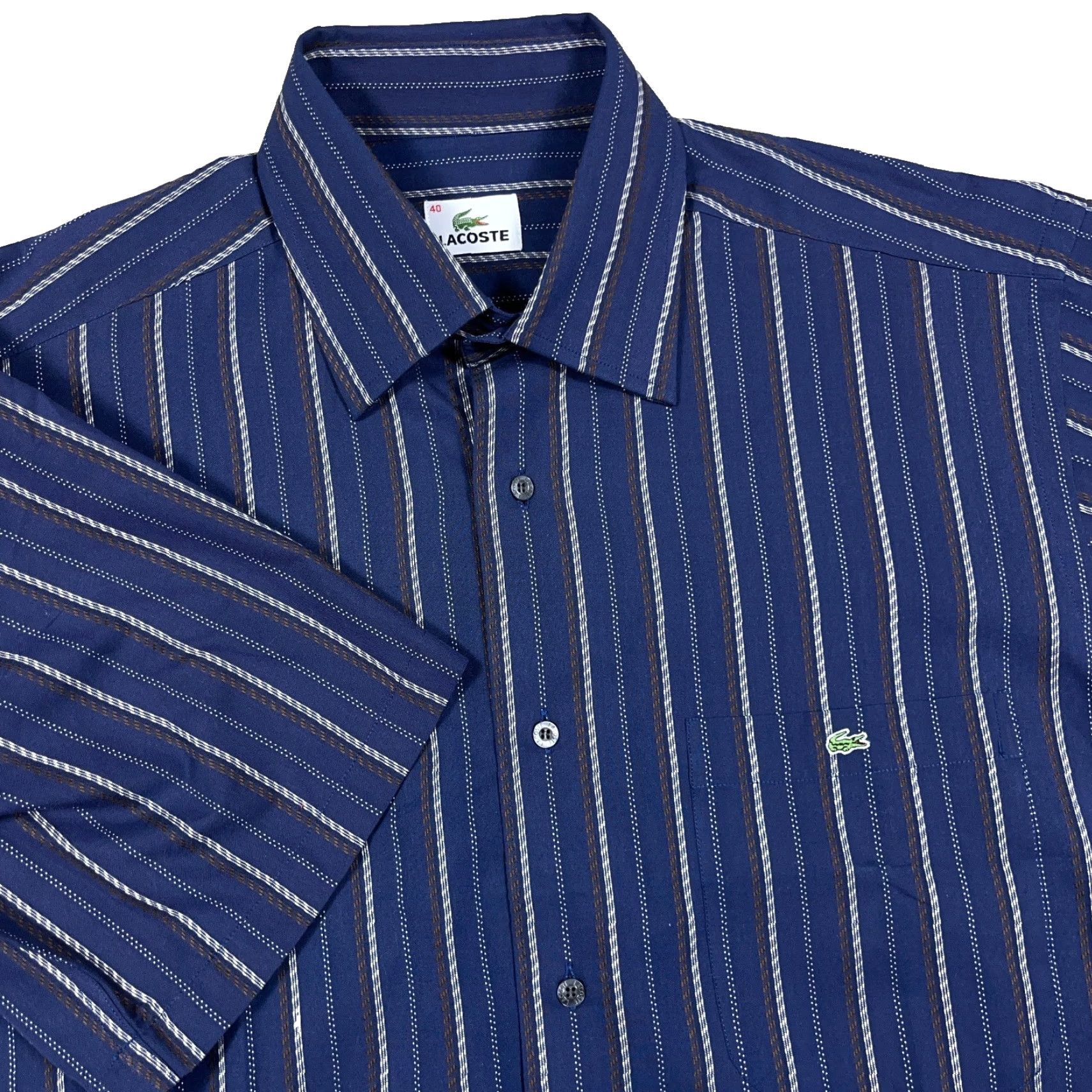 Lacoste Lacoste Shirt Men Size 40 Medium Blue Striped Button Up Pocket Dress Cotton A46 Size 40R - 2 Thumbnail