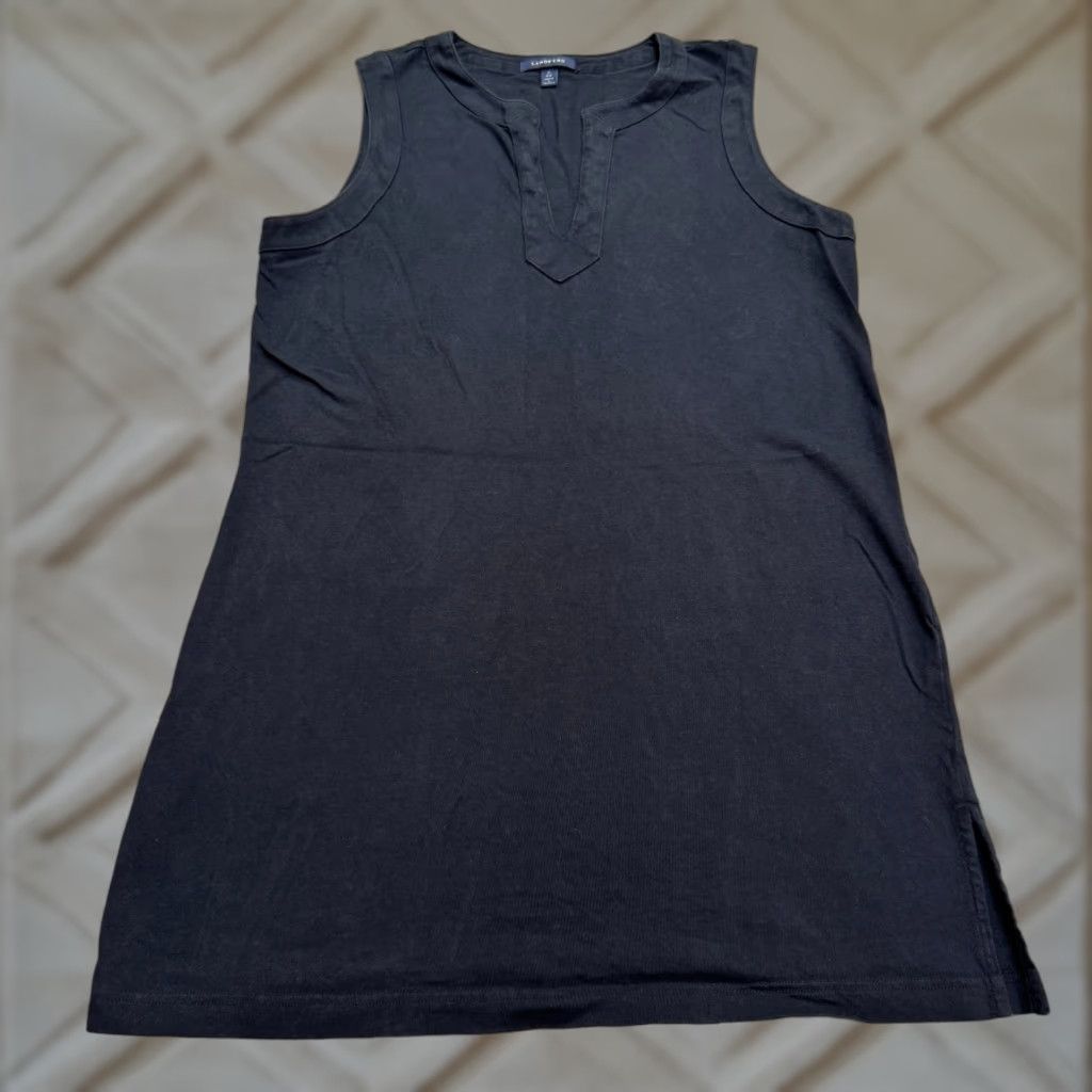 Lands' End Lands' End Midi Shift Dress Womens Medium Black V-Neck Cotton Casual Summer Size M / US 6-8 / IT 42-44 - 1 Thumbnail