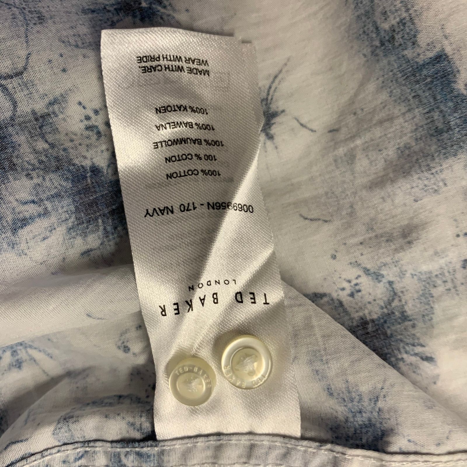 Ted Baker TED BAKER L Blue White Floral Cotton Button Up Long Sleeve Size US L / EU 52-54 / 3 - 5 Thumbnail