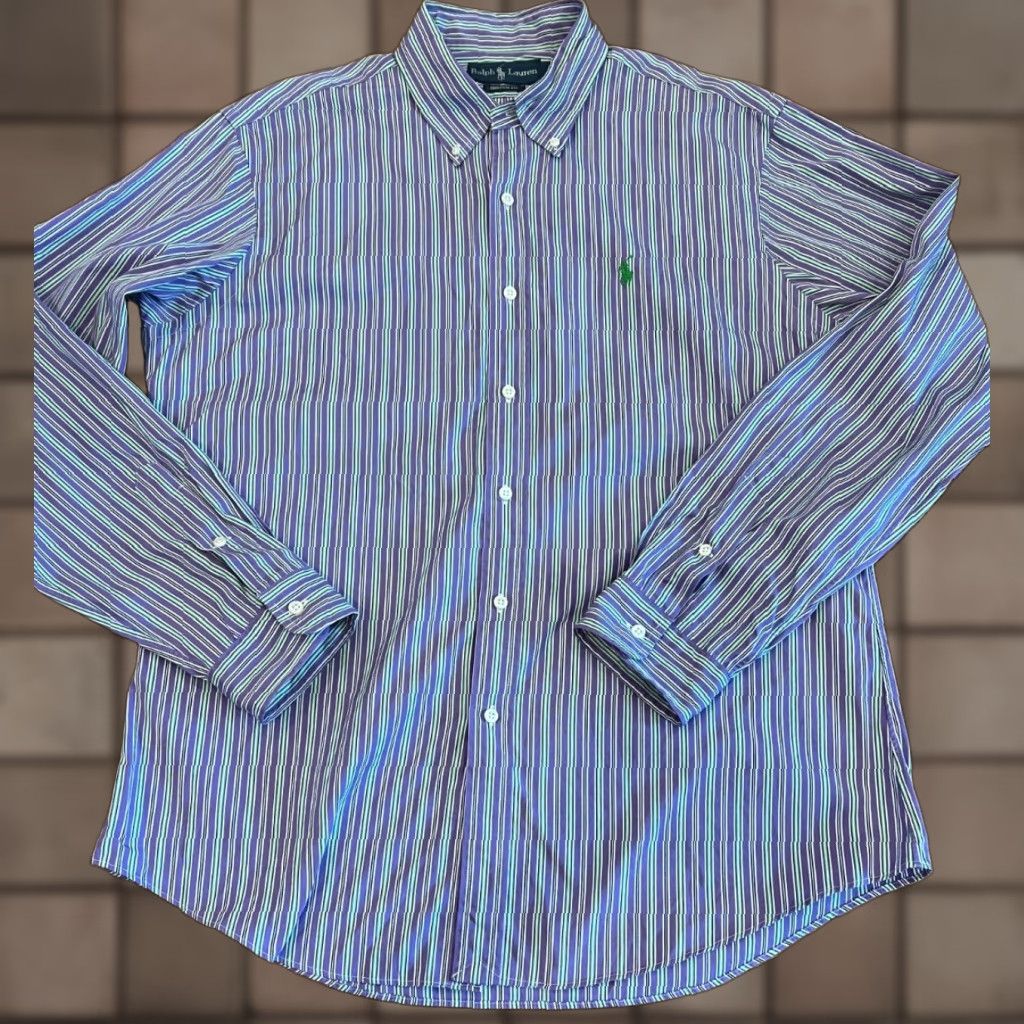 Ralph Lauren Ralph Lauren Men's Large Purple Striped Dress Shirt Long Sleeve Button-Down Collared Logo Elegant Classic Size US L / EU 52-54 / 3 - 1 Thumbnail