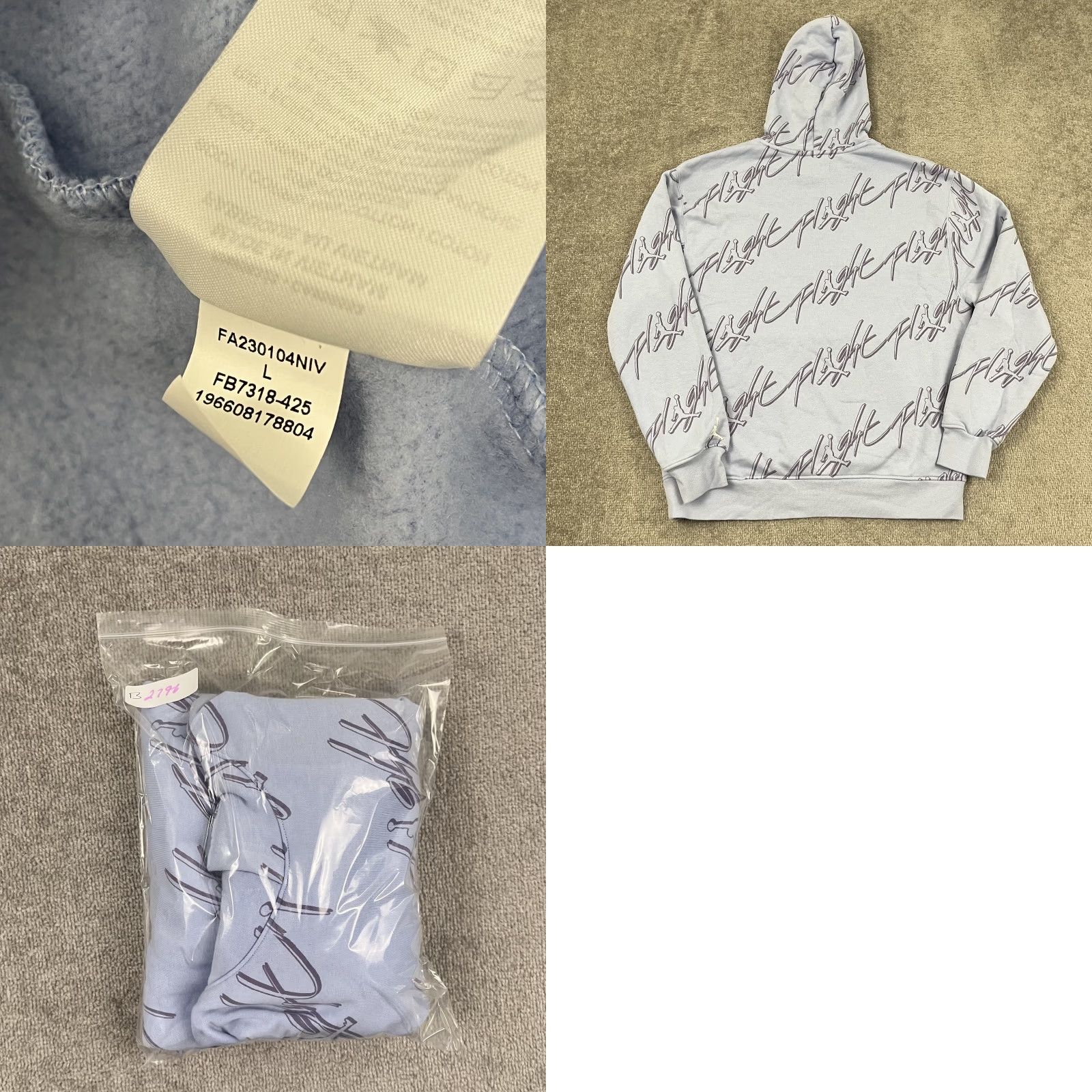 Nike Nike Air Jordan Flight AOP Hoodie Mens Large Blue Fleece Sweat Training Pullover Size US L / EU 52-54 / 3 - 8 Thumbnail