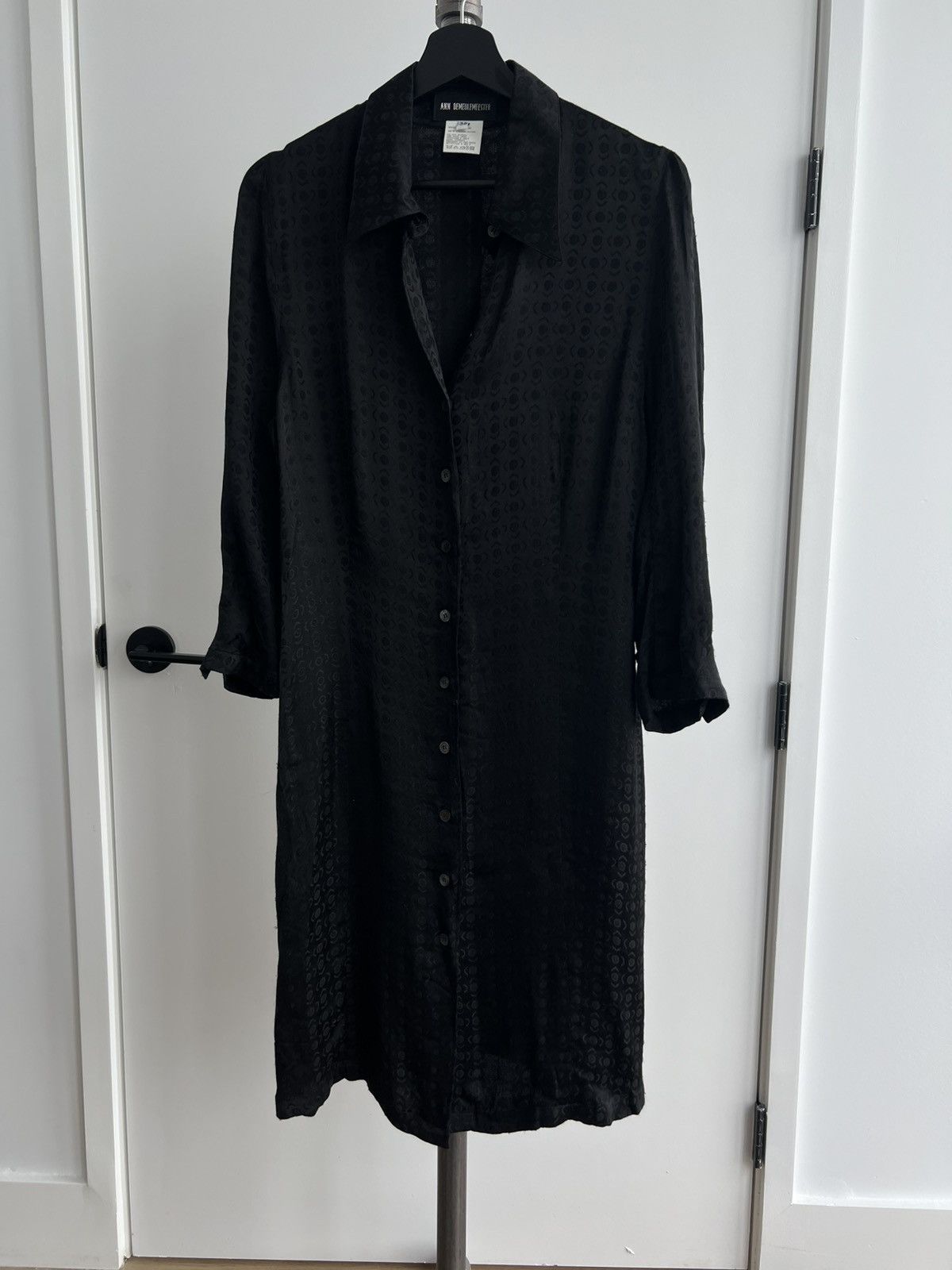 Ann Demeulemeester AW95 Black Patterned Belted Shirtdress Size XS / US 0-2 / IT 36-38 - 6 Thumbnail