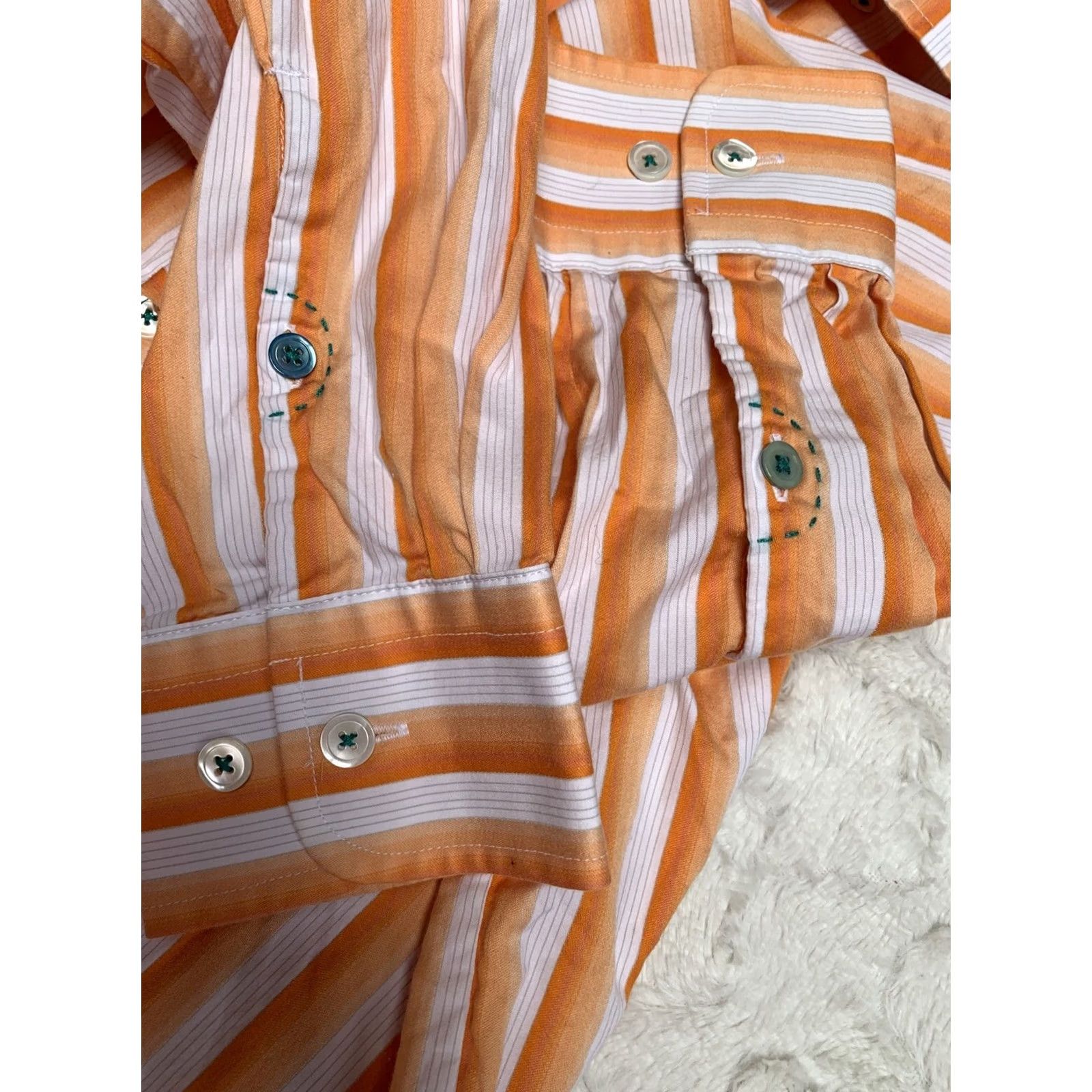 Tommy Bahama Tommy Bahama Mens Button Up Long Sleeve Shirt Orange Striped Cotton M Size US M / EU 48-50 / 2 - 7 Thumbnail