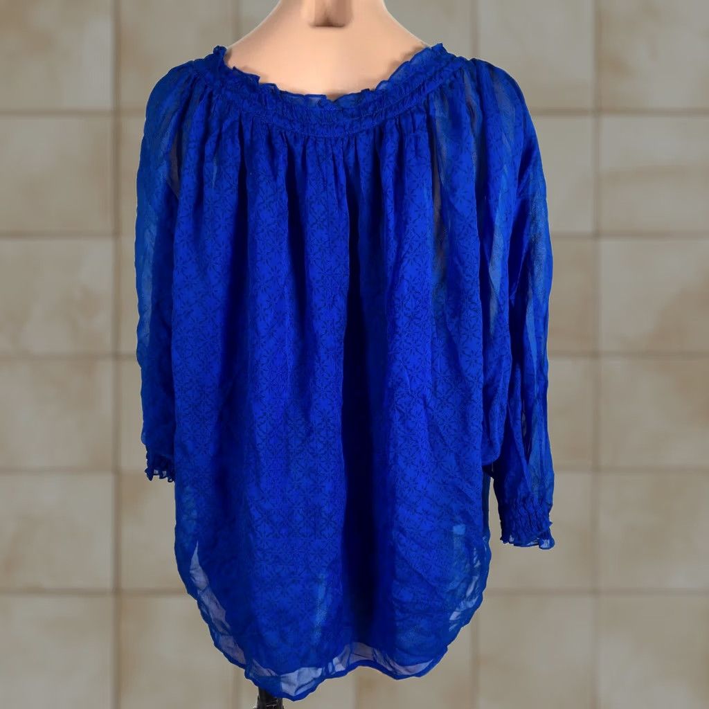 Diane von Furstenberg Diane von Furstenberg Silk Ruffle Peasant Blouse Lined Blue 3/4 Puff Sleeve V-Neck 14 Womens Regular Size XL / US 12-14 / IT 48-50 - 1 Thumbnail
