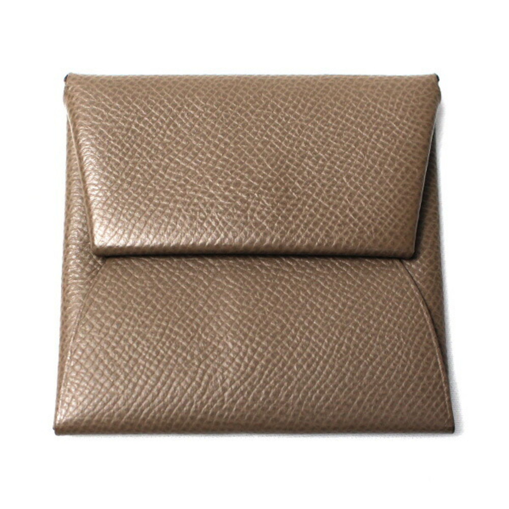 image of Hermes Coin Case Bastia Purse Ladies Etoupe Vaux Epson Z Engraved in Etoupe Gray, Women's