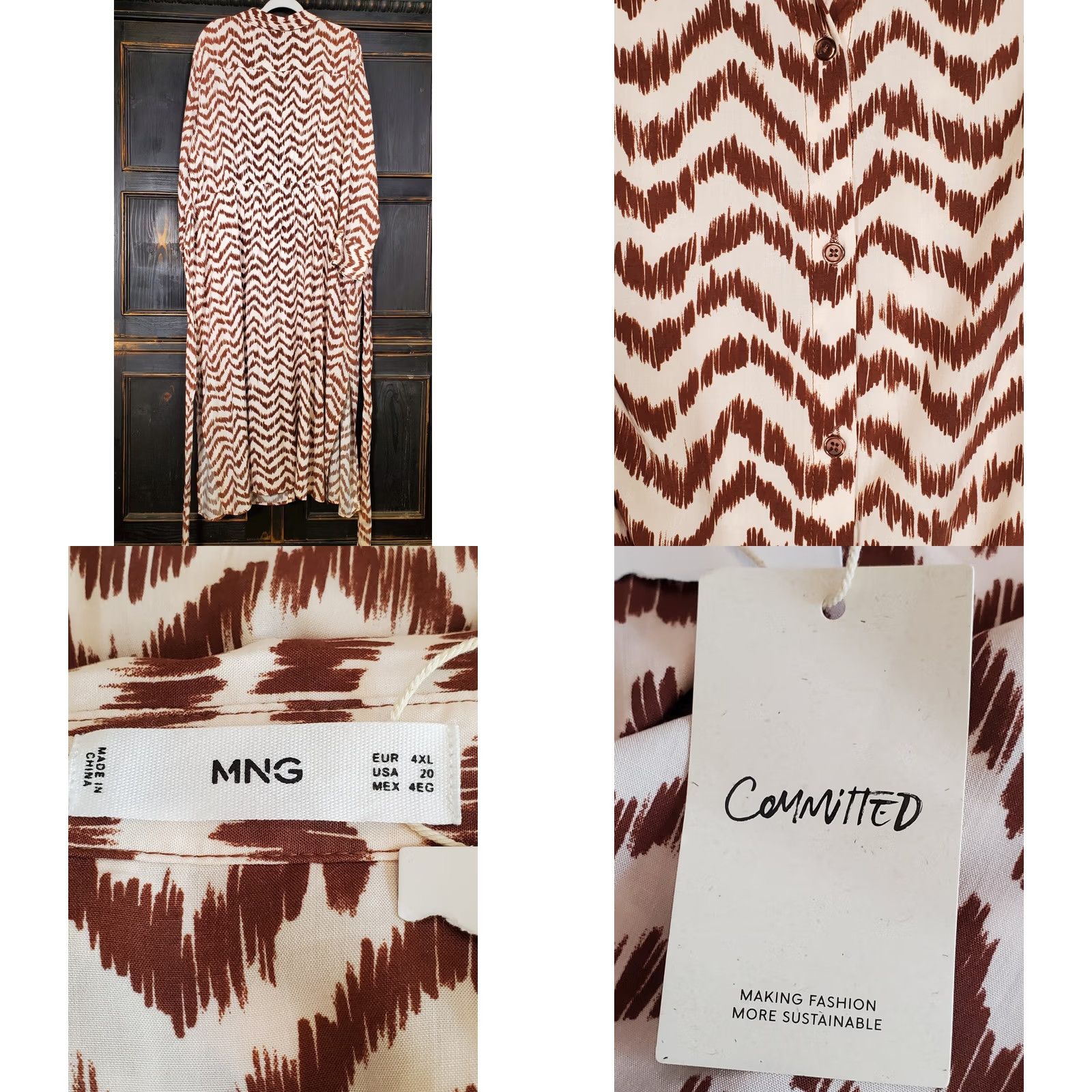 Mango Mango MNG Grape Geometric Midi Shirt Dress Brown Ivory Women's Size 20 Plus NWT Fashion Shirt Dress Womens Size 3XL / US 20-22 - 8 Thumbnail