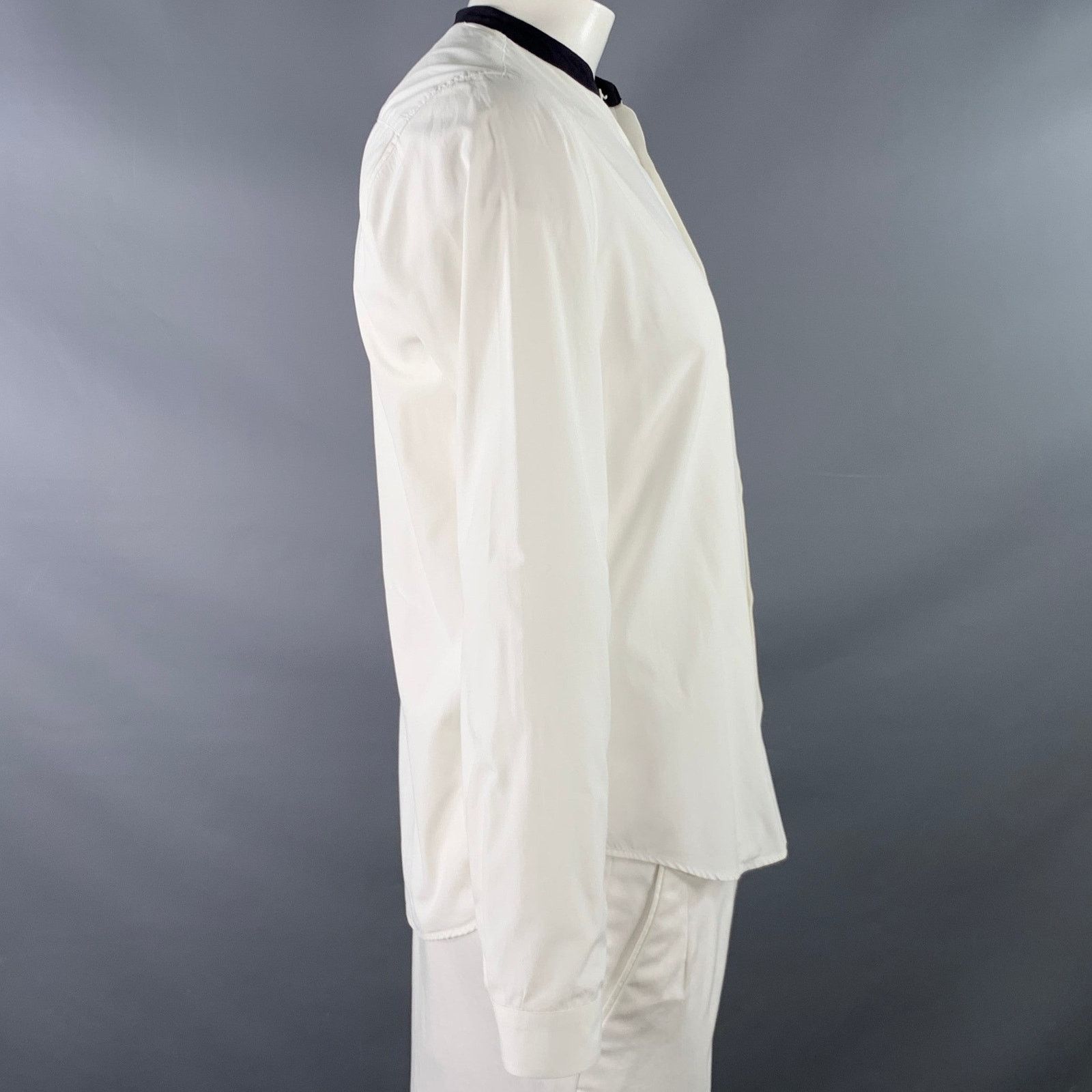 Sandro White Black Cotton Collarless Contrast Trim Long Sleeve Size US L / EU 52-54 / 3 - 2 Thumbnail