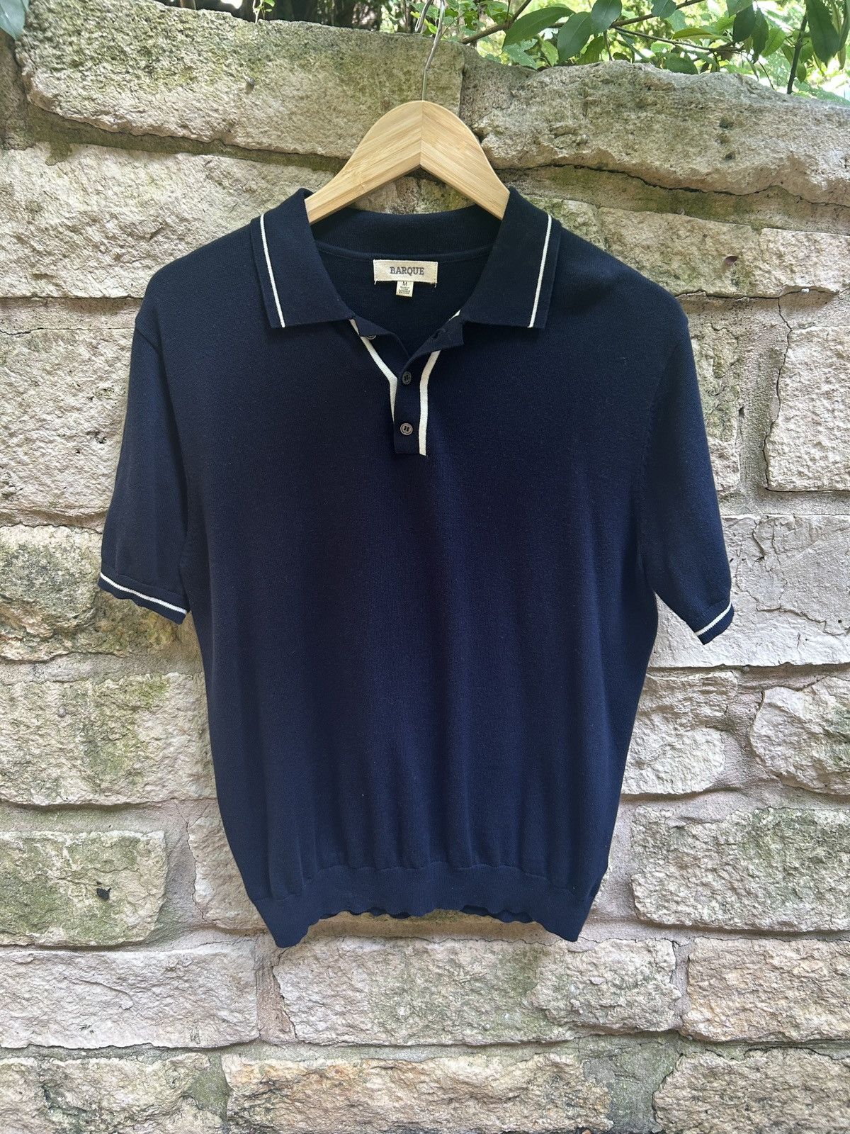 Barque Barque Navy/White Striped Fitted 2 Button Polo Size M Size US M / EU 48-50 / 2 - 1 Thumbnail