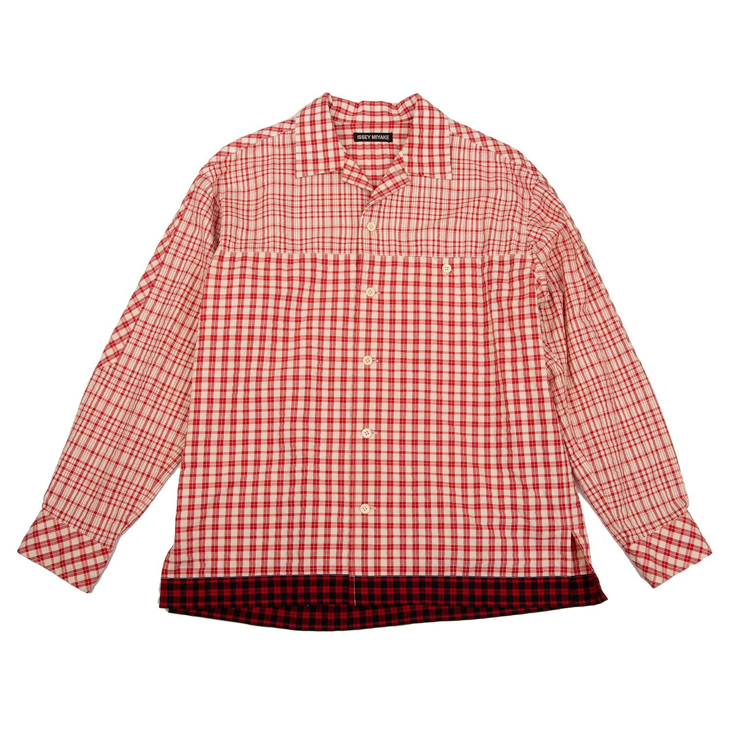 Issey Miyake Multi-Check Panel Long Sleeve Shirt in Red Beige Black Size US M / EU 48-50 / 2 - 1 Thumbnail