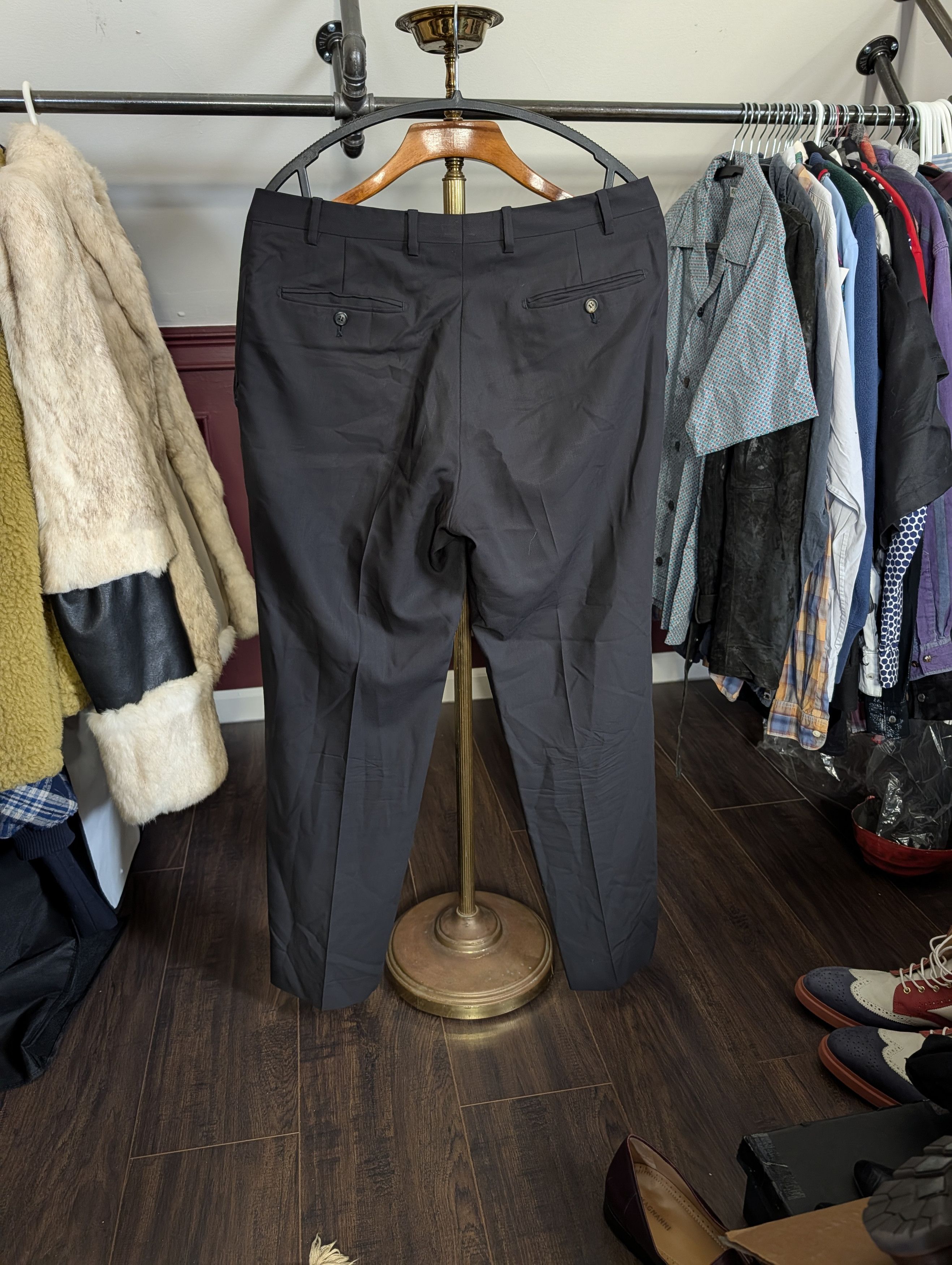 Trussini Black Super 100s Wool Steep Twill Italy Trousers 50 Size US 33 - 9 Thumbnail