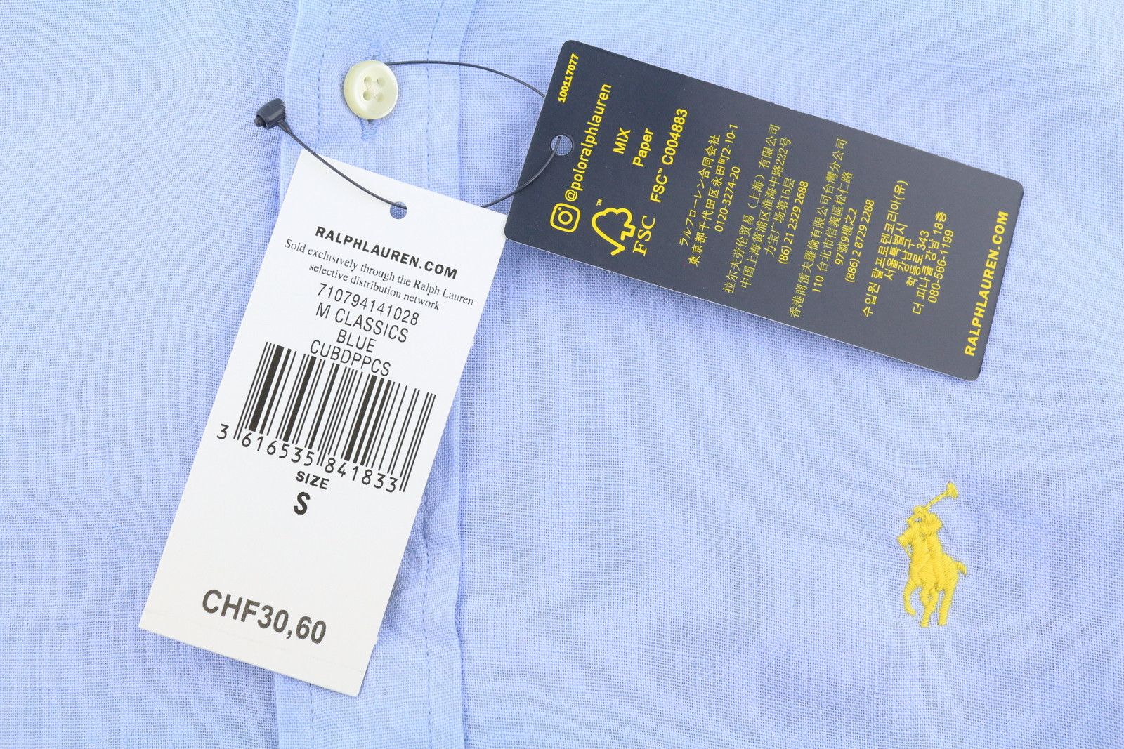Ralph Lauren S Blue Linen Custom Fit Button-Down Neck Logo 87001 Size US S / EU 44-46 / 1 - 8 Thumbnail