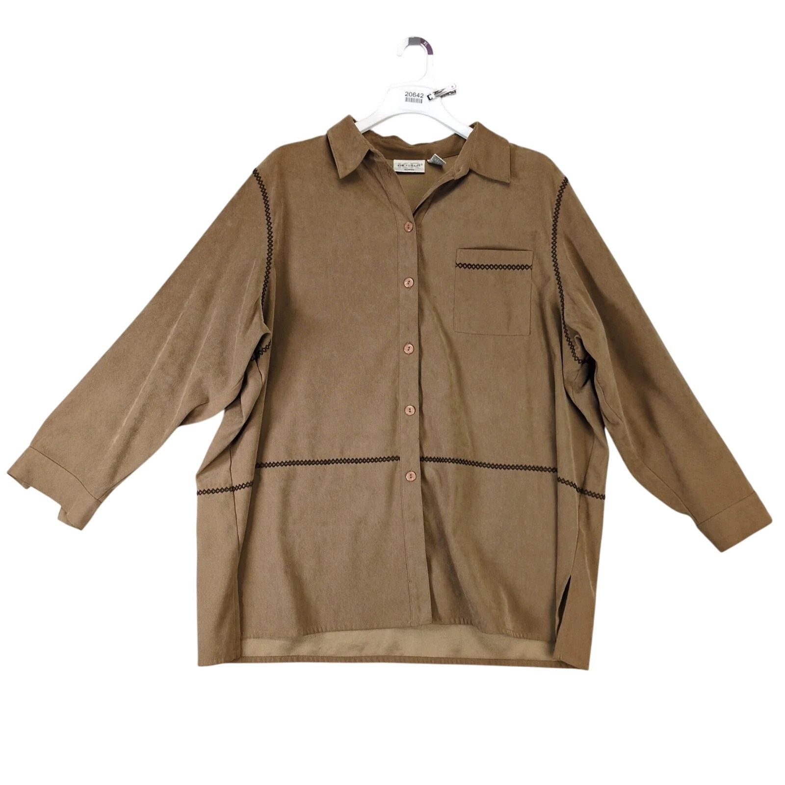 Other Kim Rogers Brown Microsuede Button Up Shirt Women's Plus 3X Size 3XL / US 20-22 - 1 Thumbnail