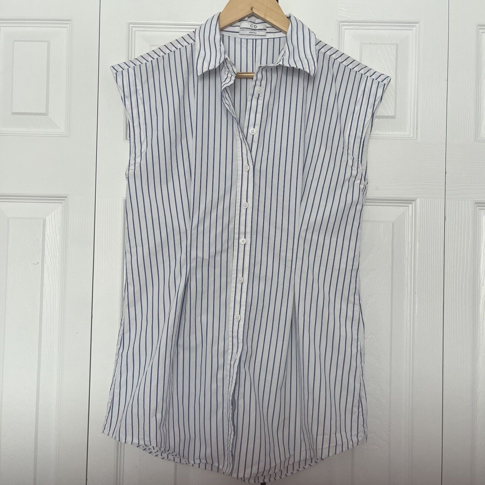 CO Women’s CO Stripe White Cap Sleeve Button Shirt Size Small Size S / US 4 / IT 40 - 1 Thumbnail
