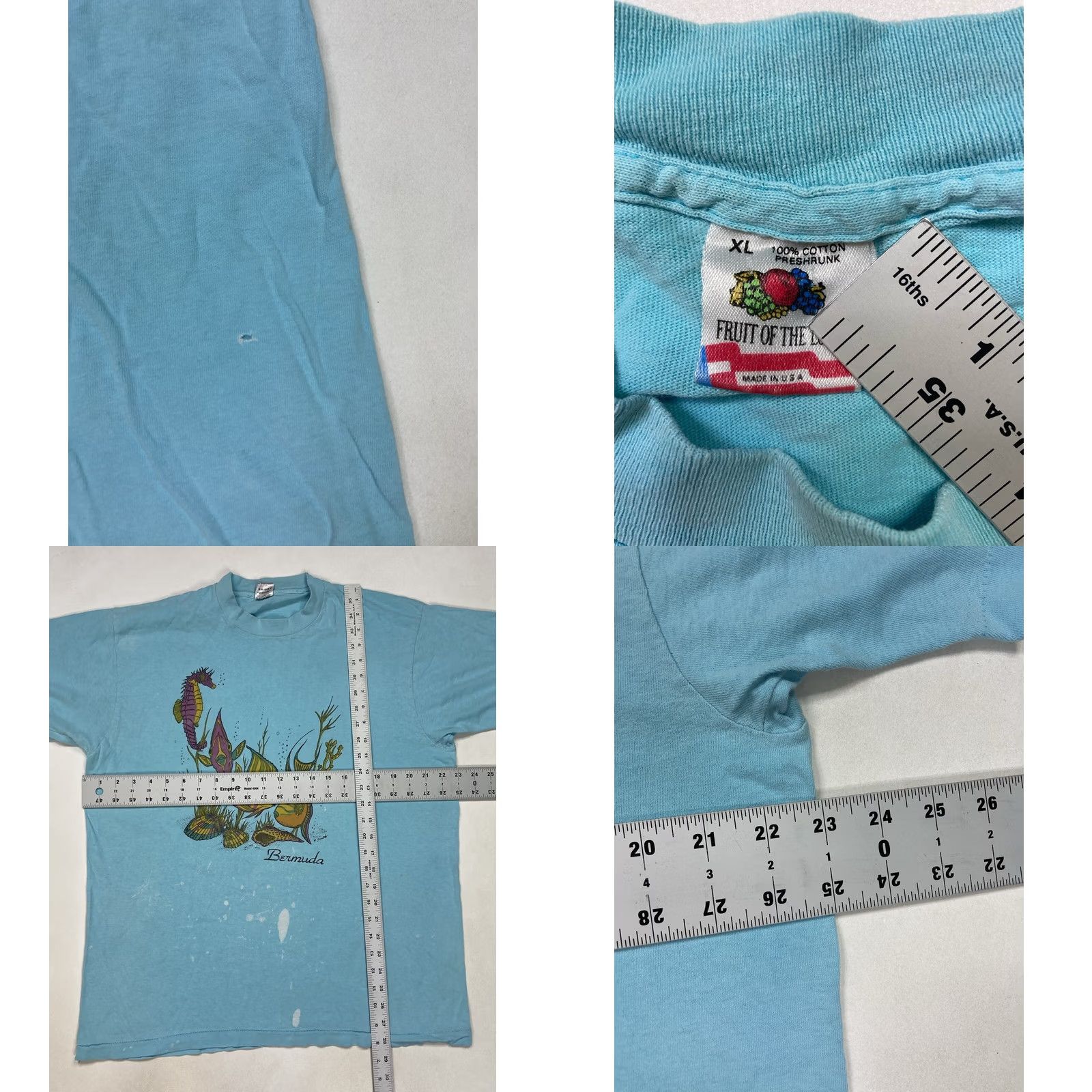 Fruit Of The Loom VINTAGE Fruit of the Loom Bermuda Fish Ocean Graphic T-shirt Men XL Aqua Blue 90s Single Stitch Mens Size US XL / EU 56 / 4 - 8 Thumbnail