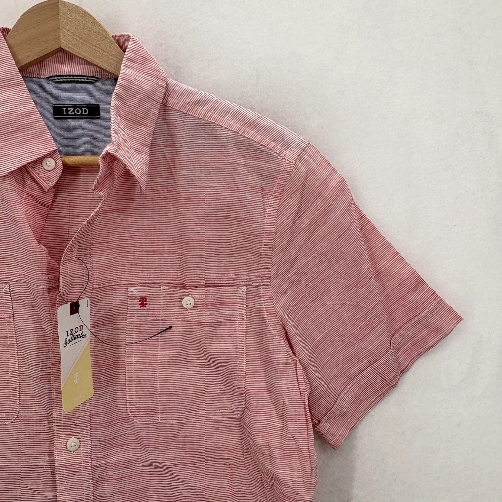 Izod VINTAGE Izod Saltwater Shirt Mens S Pink Dockside Chambray Short Sleeve Preppy NWT Size US S / EU 44-46 / 1 - 2 Thumbnail