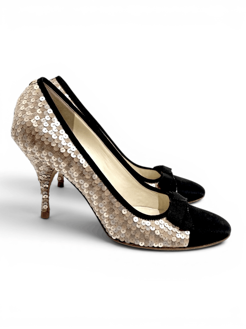 Prada rada Sequin Embellished Bow Classic Mid Heels Pumps Size US 7.5 / IT 37.5 - 4 Thumbnail