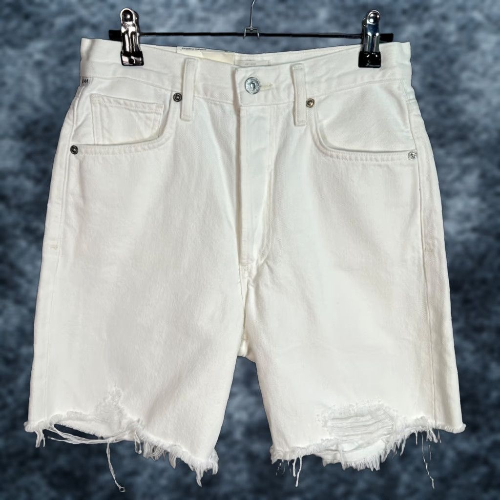 Citizens Of Humanity CITIZENS OF HUMANITY Womens Denim Shorts Size 24 White Frayed Cut-Offs Size 42" / US 20 - 1 Thumbnail