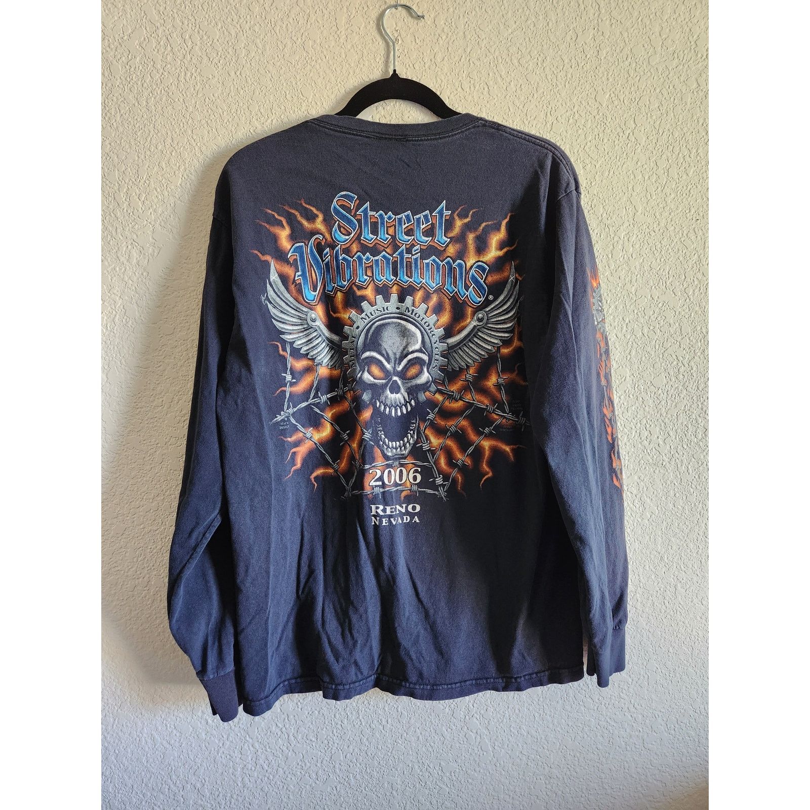 Other Y2k Men's 2006 Street Vibrations Skull & Flames Long Sleeve Size US L / EU 52-54 / 3 - 2 Thumbnail