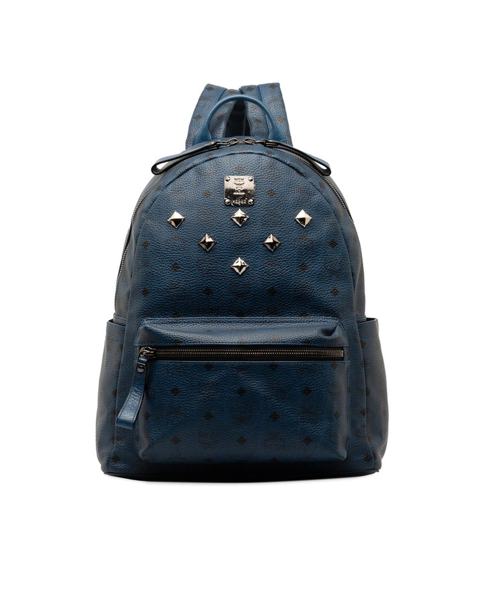 image of Blue Studded Medium Backpack By MCM Visetos, Women's