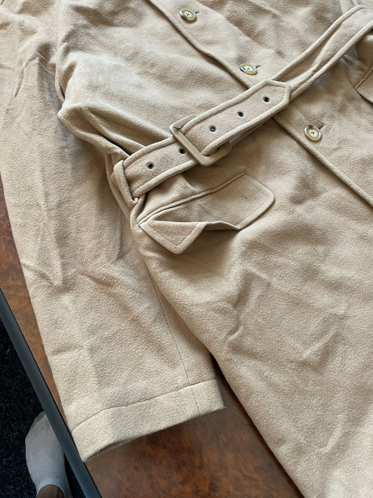 Vintage Double Breasted beige wool coat jacket trench desert old lux Size US M / EU 48-50 / 2 - 9 Thumbnail