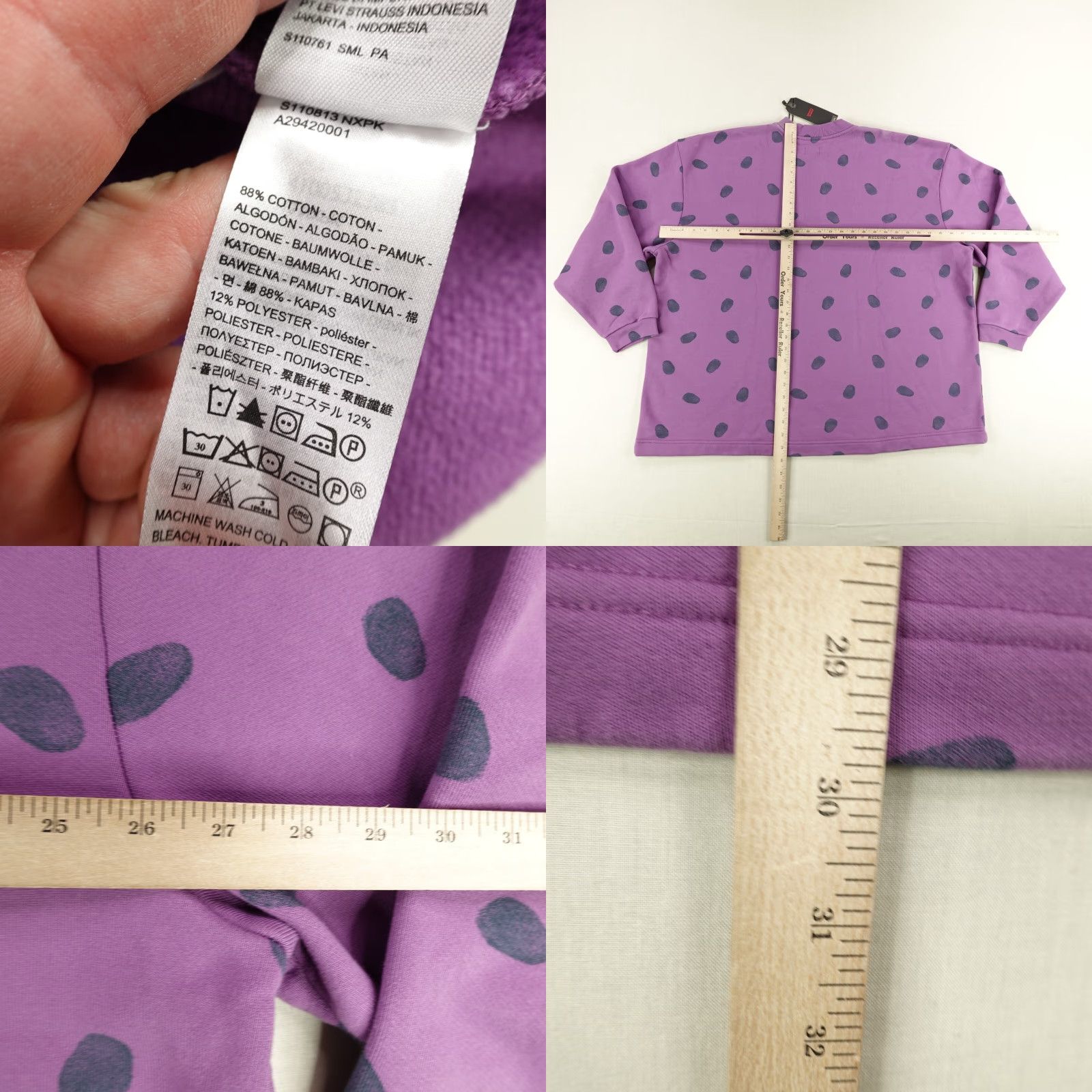 Levi's VINTAGE Levi's Sweatshirt Mens XL Purple Polka Dots Henley Pullover Sweater Oversized - Size US XL / EU 56 / 4 - 8 Thumbnail