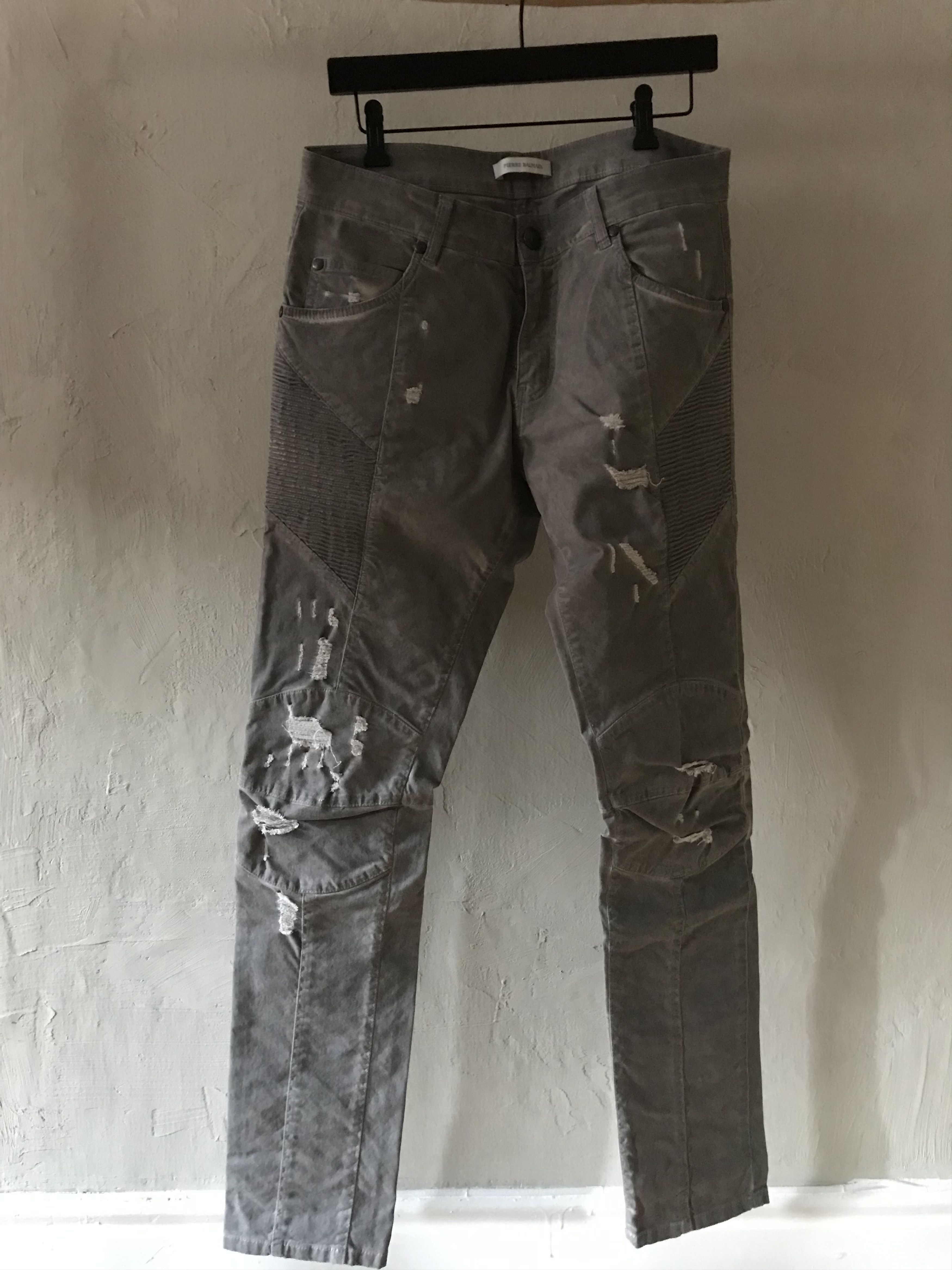 Balmain grey distressed biker jeans, 32, Olivier Rousteing