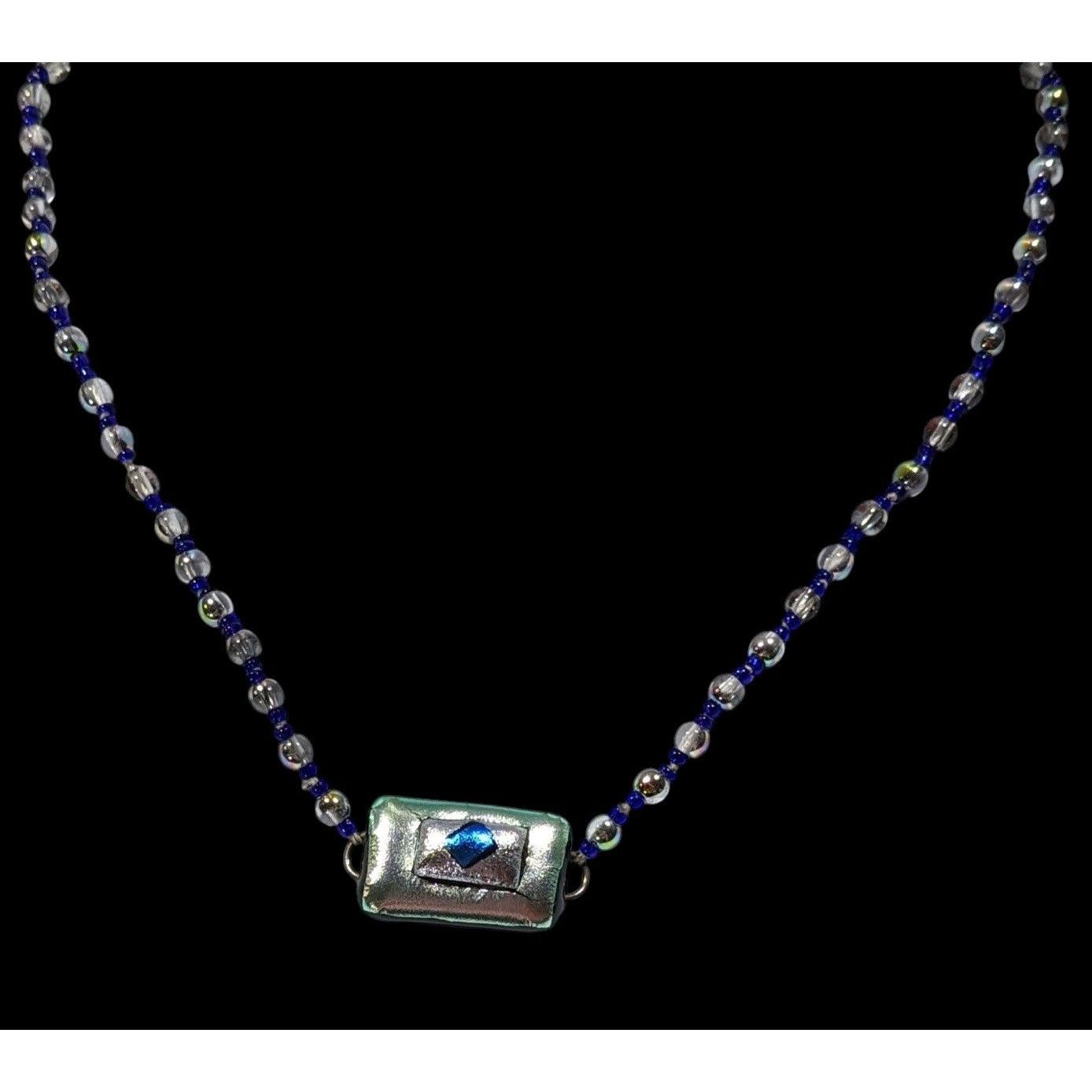 Handmade Handmade Dichroic Glass Blue And Silver Tone Necklace Size ONE SIZE - 4 Thumbnail