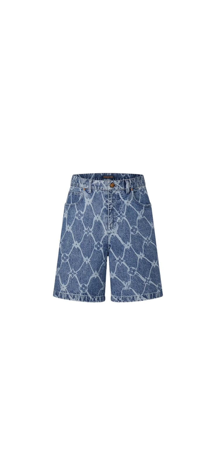 image of Louis Vuitton Monogram Printed Denim Shorts in Blue, Men's (Size 33)