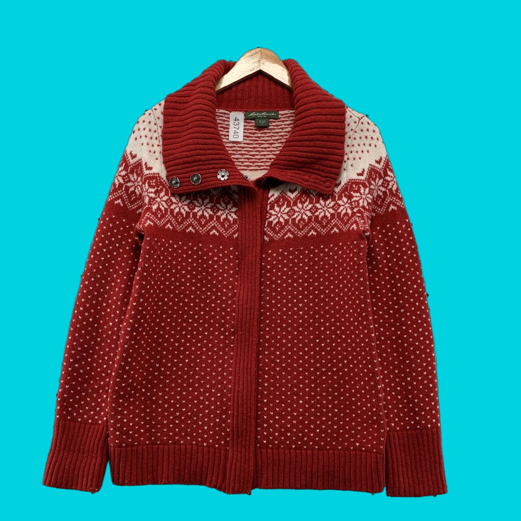 Eddie Bauer Eddie Bauer Cardigan Sweater Womens Medium Red Wool Blend - Fair Isle Zip - Knit Sweater - Winter - Womens Size M / US 6-8 / IT 42-44 - 1 Thumbnail