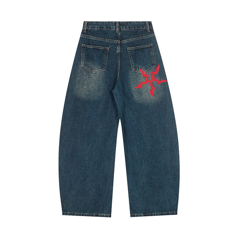 Jean American retro men's loose straight distressed curved jeans Size US 32 / EU 48 - 2 Thumbnail