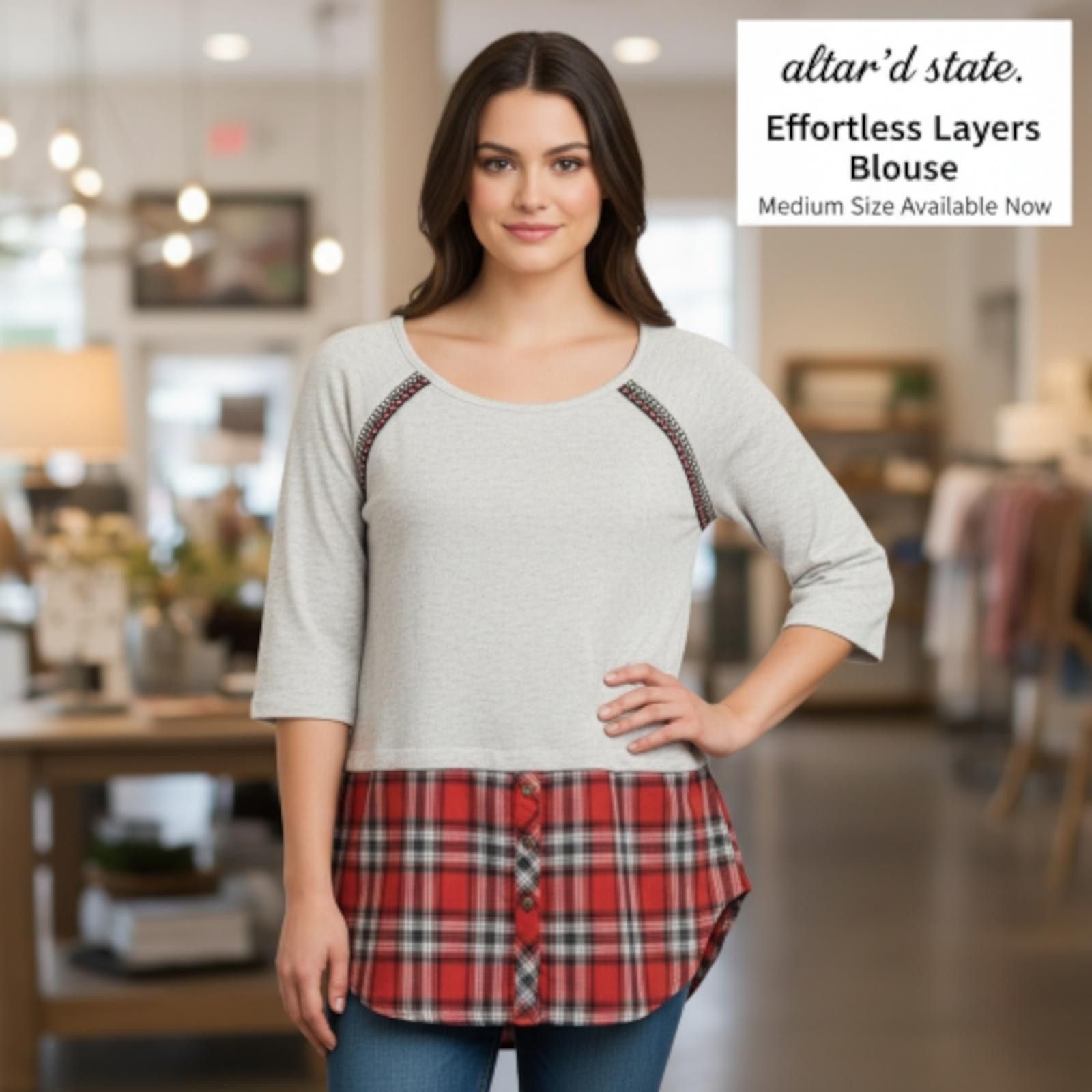 Other altar'd state Effortless Layers Blouse w/Plaid Detail Size L Size M / US 6-8 / IT 42-44 - 1 Thumbnail