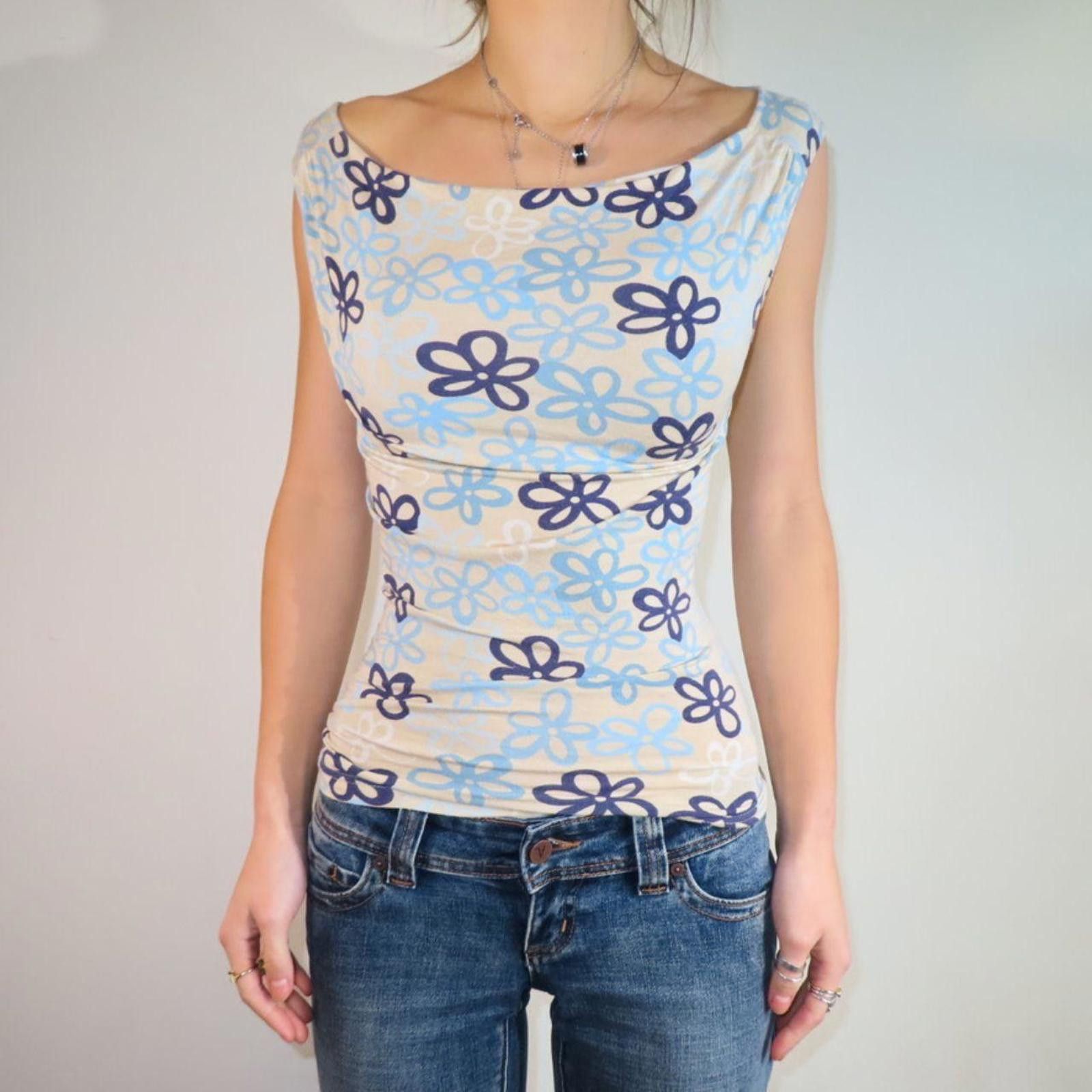 Jim Thompson Jim Thompson Women's Blue and Cream Vests-tanks-cami Size S / US 4 / IT 40 - 1 Thumbnail