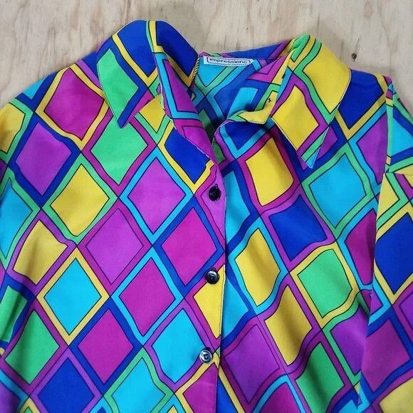 Vintage Vintage Impressions Rainbow Diamonds Polyester Disco Shirt Size XL / US 12-14 / IT 48-50 - 1 Thumbnail