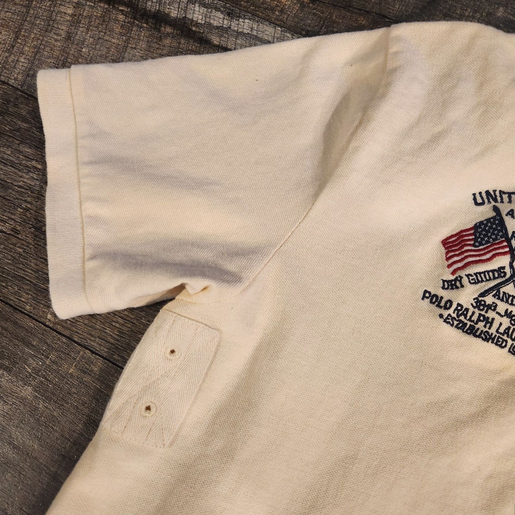 Polo Ralph Lauren VINTAGE Polo Ralph Lauren Polo USA Dry Goods Shirt Rugby Mens XL Embroidered Flag Ivory Size US XL / EU 56 / 4 - 7 Thumbnail