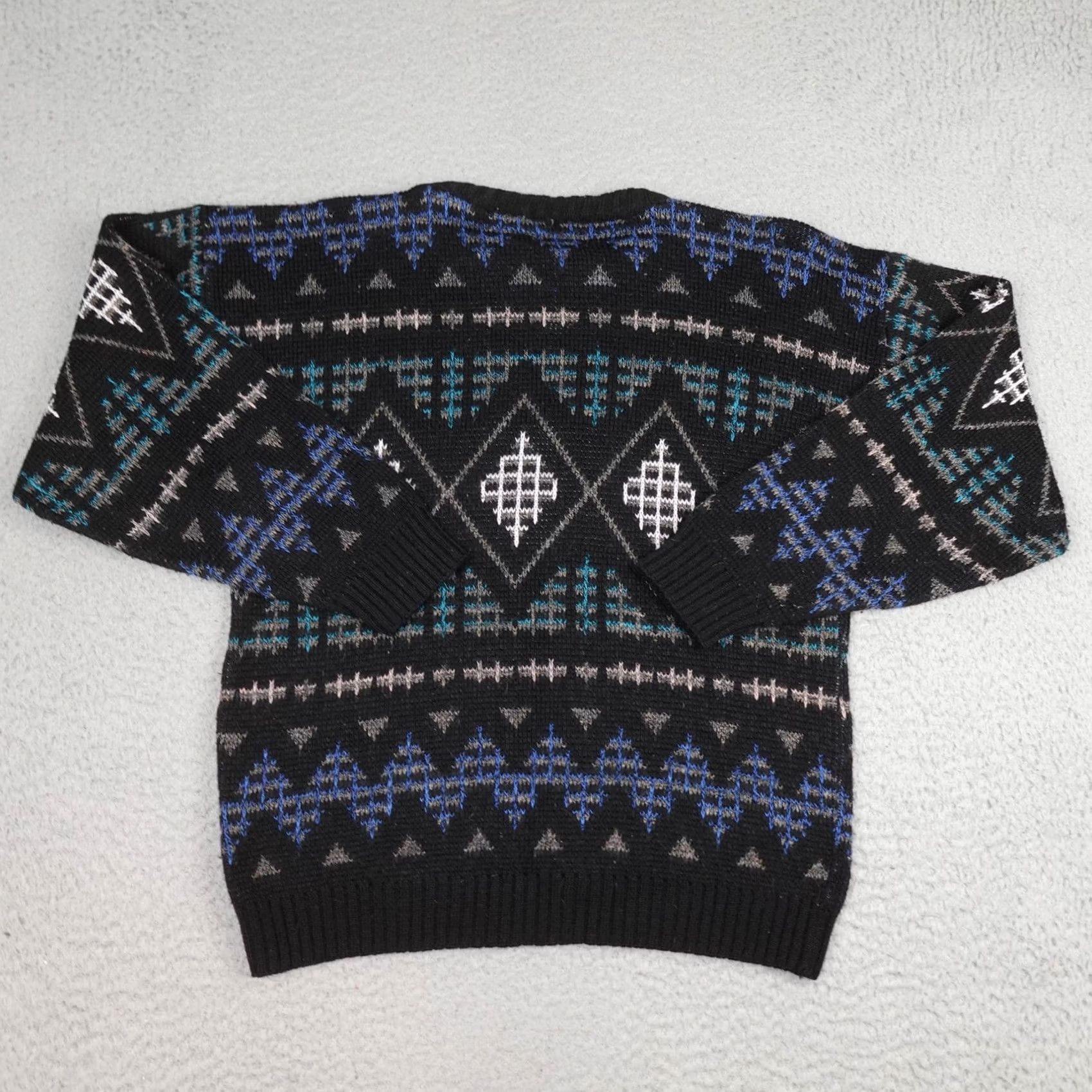 Savane Vintage Lavane Sweater Womens M Black Geometric Knit Acrylic Made USA 90s Pullover Crew Neck Long Sleeve Size M / US 6-8 / IT 42-44 - 7 Thumbnail