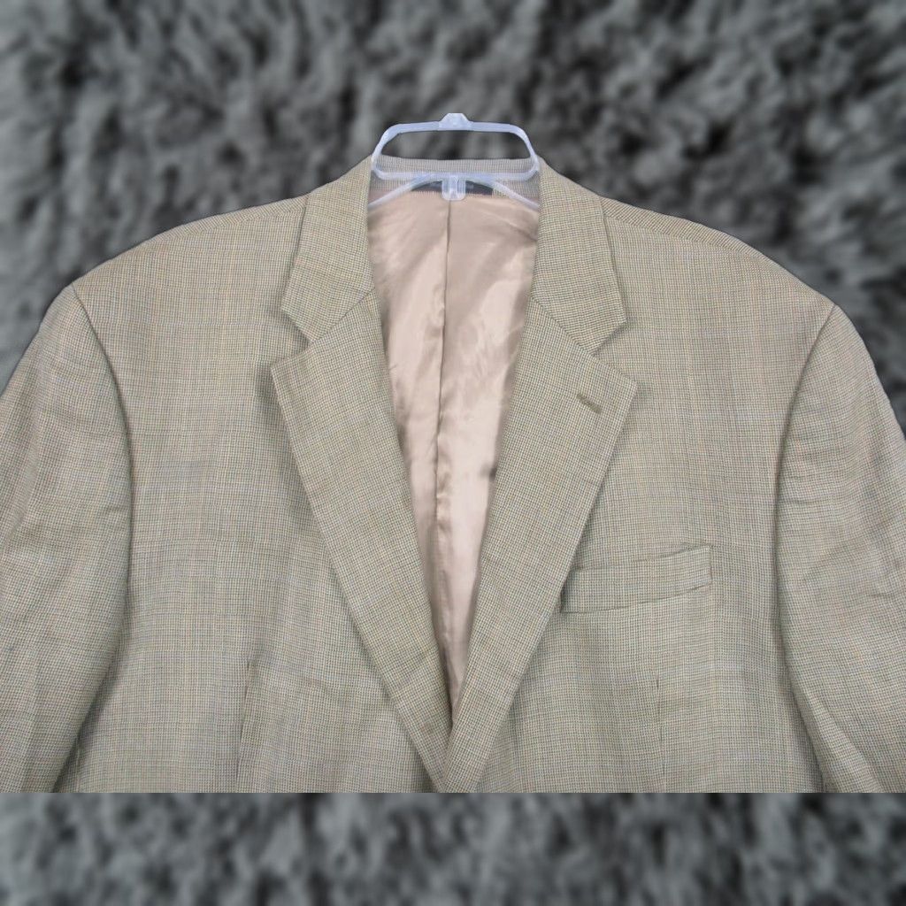 Ralph Lauren Lauren Ralph Lauren Blazer Mens 46R Beige Silk Wool Check Sport Coat Jacket Size 46R - 1 Thumbnail