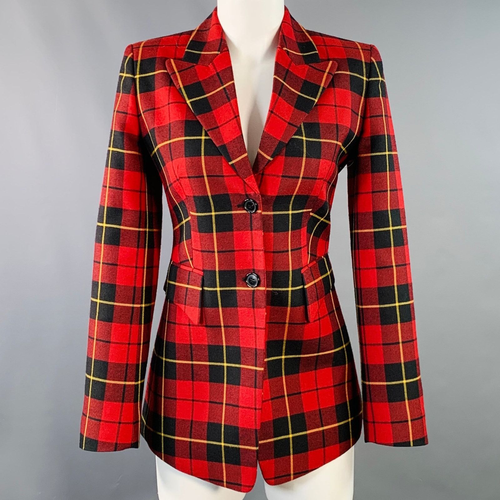 Michael Kors MICHAEL KORS COLLECTION Red Black Wool Plaid Jacket Blazer Size XS / US 0-2 / IT 36-38 - 1 Thumbnail