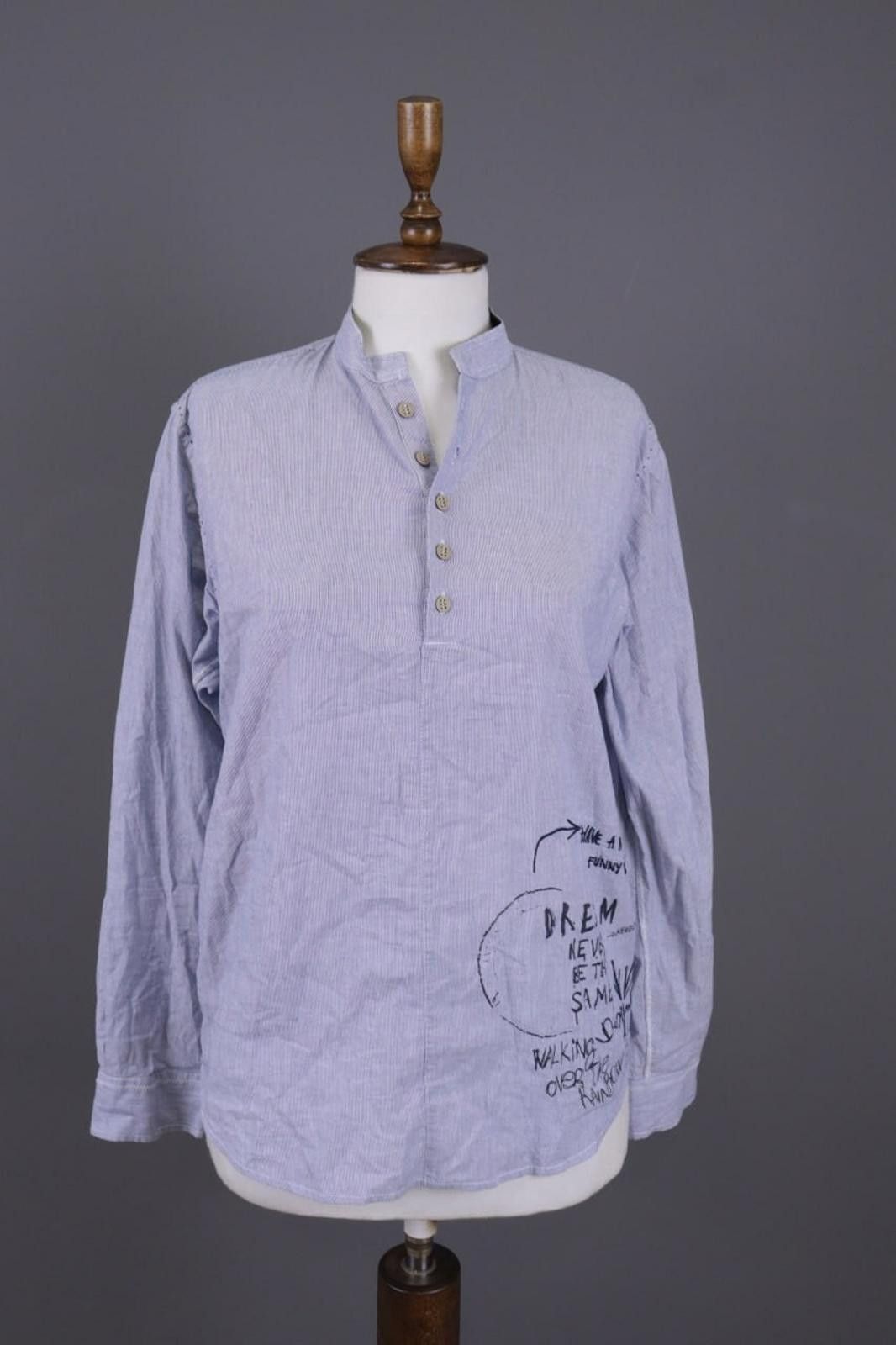 Desigual Desigual Blue Pritned Band Collar Henley Shirt Size M Size US M / EU 48-50 / 2 - 1 Thumbnail
