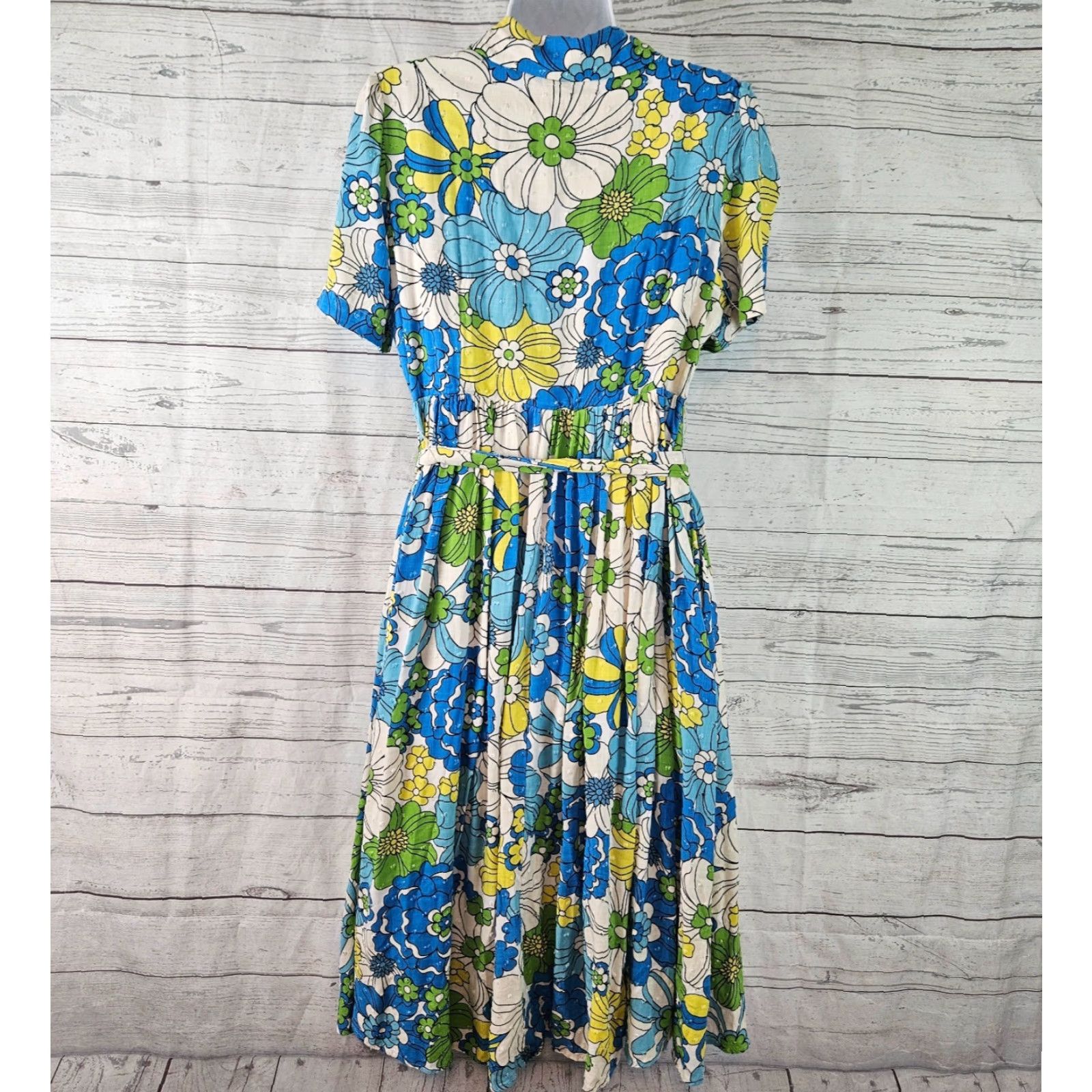 Vintage Aura Womens Shirt Dress Sz Large Blue Floral Belted Button Up Rayon Midi Dress - Belted, Blue, Floral, Midi, Shirt Dress, Regular, Aura, Large, Womens Size L / US 10 / IT 46 - 3 Thumbnail
