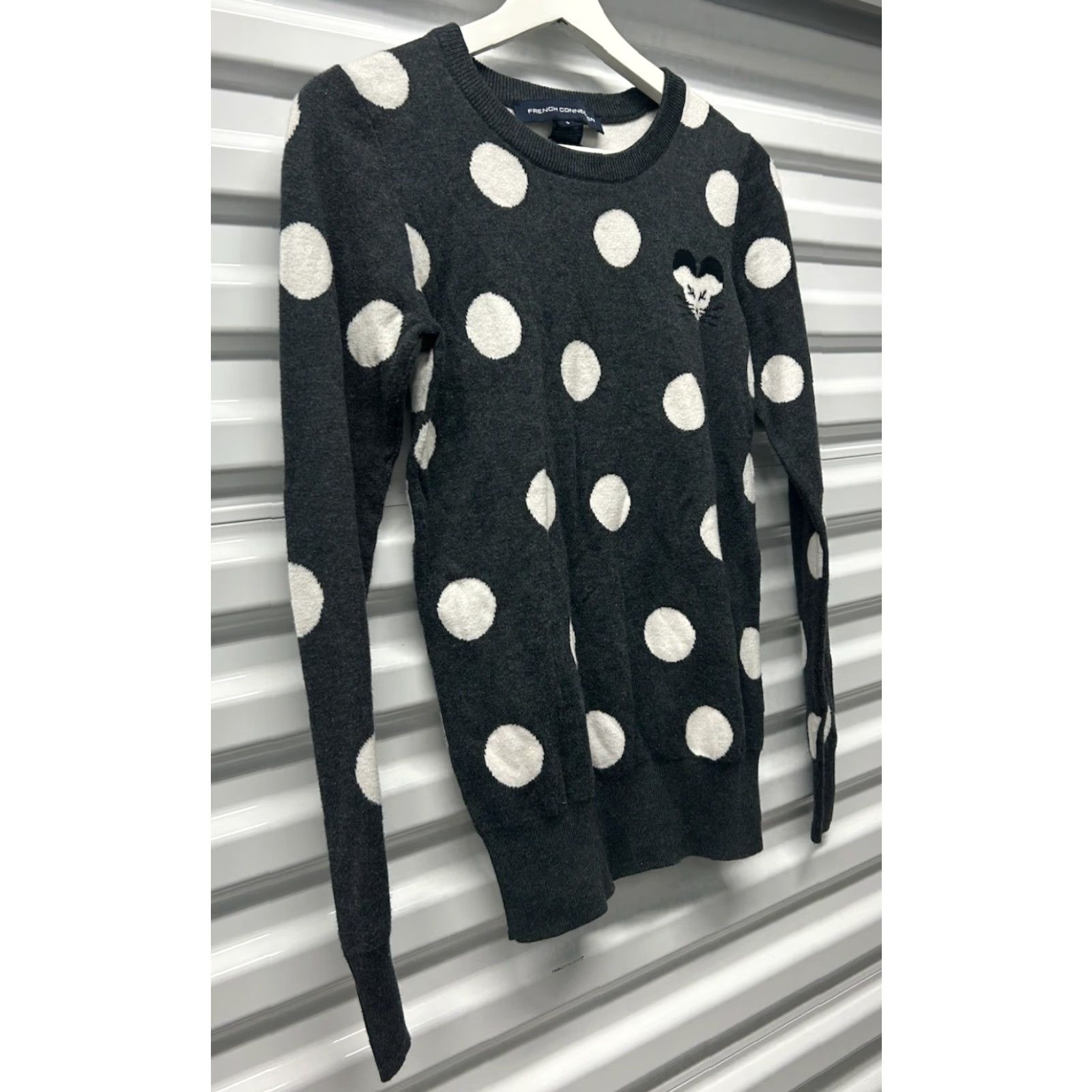 French Connection Womens French Connection Pullover Sweater Kitten Logo Polka Dot Grey/White Size S Size S / US 4 / IT 40 - 3 Thumbnail