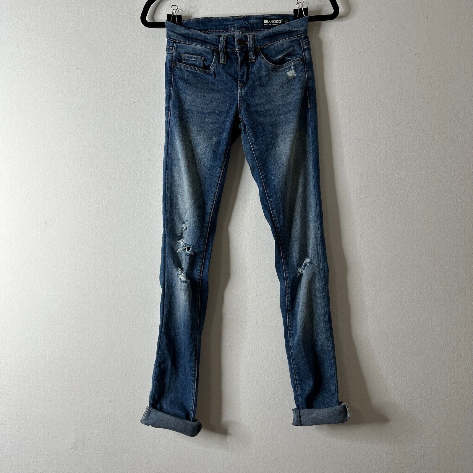 Other Blank NYC High Cuff Straight Distressed Jeans Low Rise 24 Size 24" / US 00 / IT 34 - 3 Thumbnail