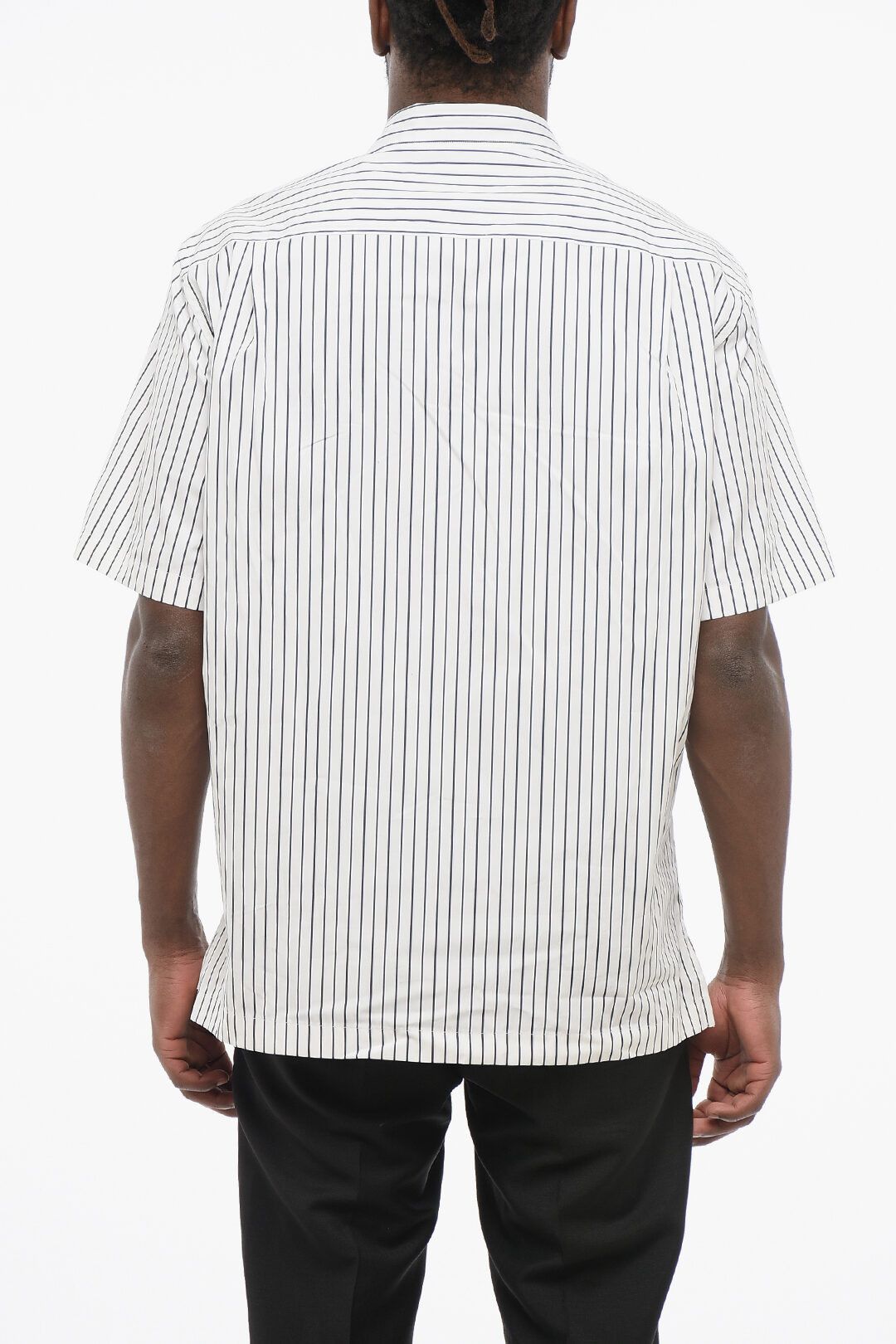 Dolce & Gabbana og1mm0825 Striped Bowling Shirt in White/Black Size US M / EU 48-50 / 2 - 2 Thumbnail
