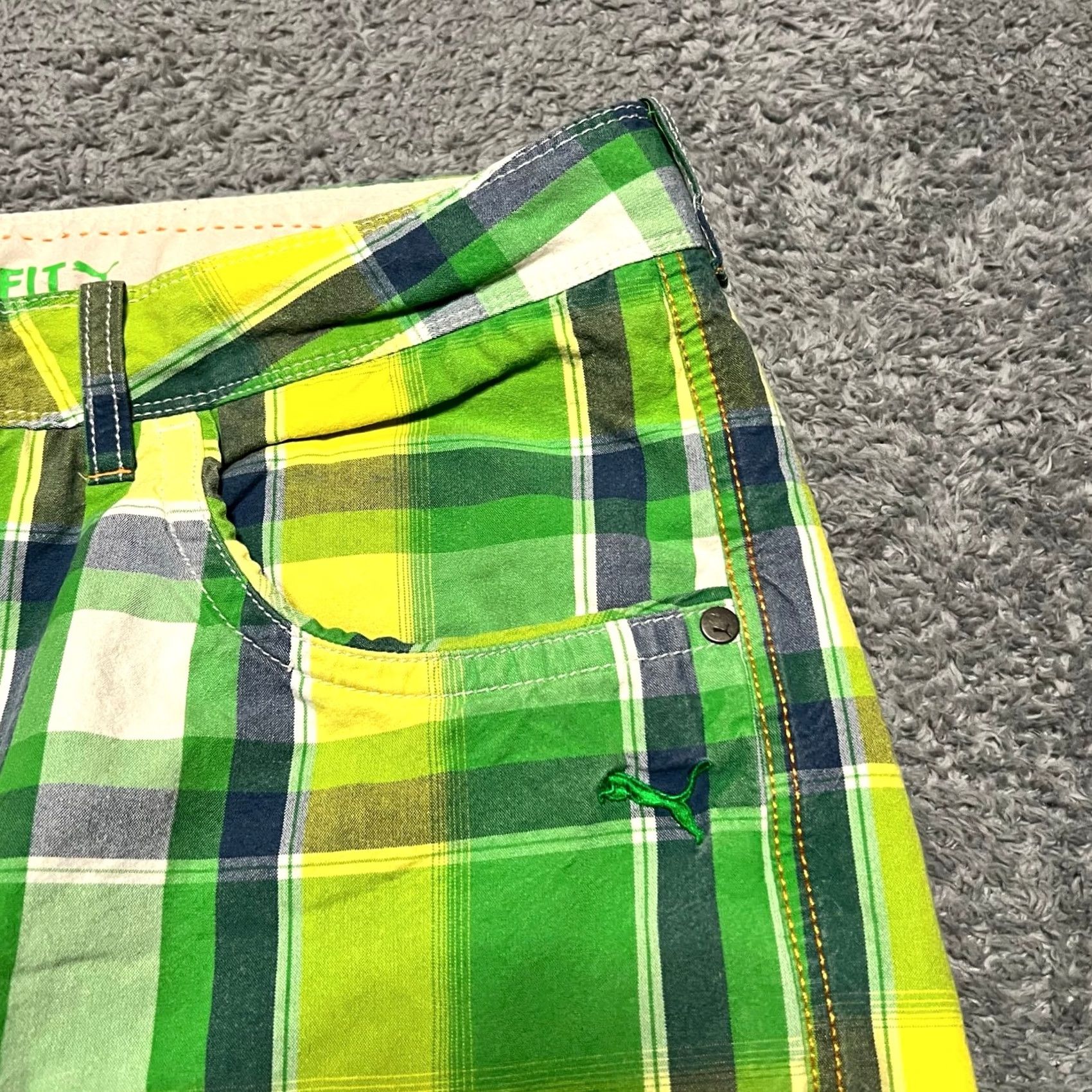 Puma Puma Shorts Mens 36 Green Yellow Plaid Chino Lifestyle Loud Mens Size US 36 / EU 52 - 2 Thumbnail